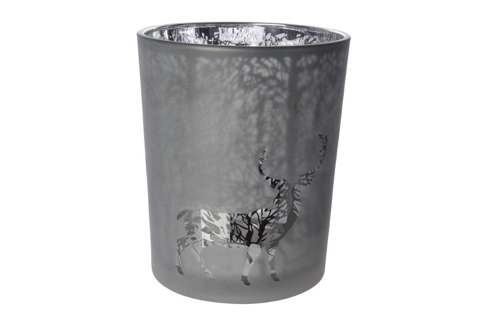 Teelichthalter Teelichthalter Glas Windlicht Laser Hirsch grau Ø 10 x 12,5 cm