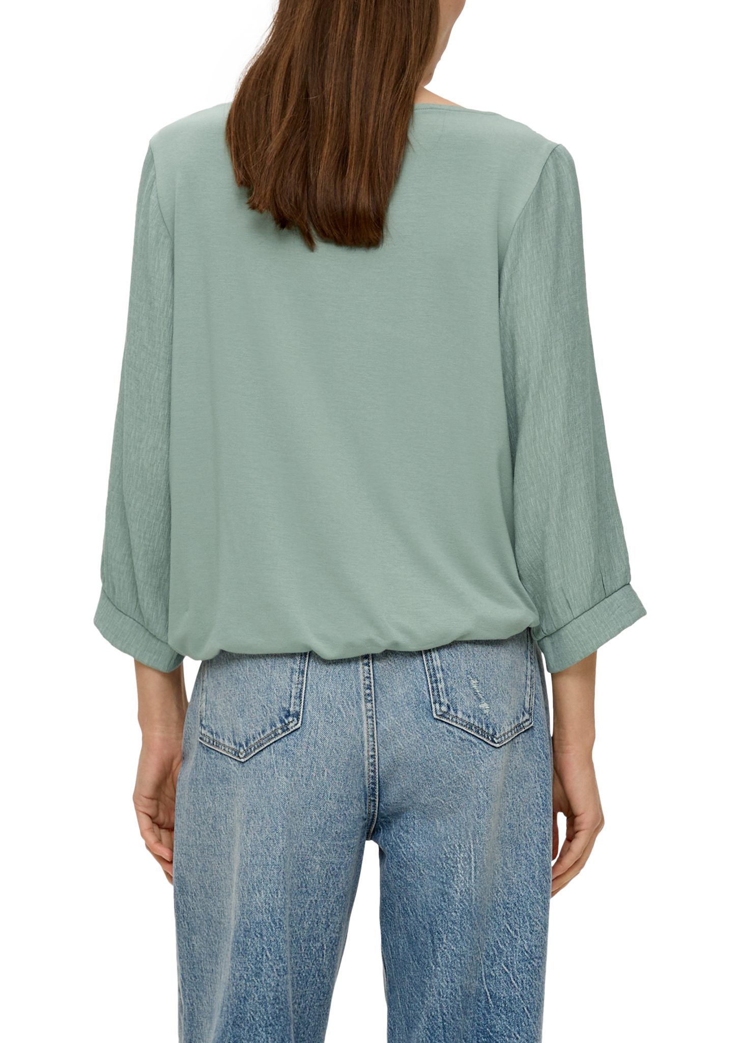 glatter mit Rückenpartie s.Oliver salbeigrün Longsleeve 3/4-Arm-Shirt