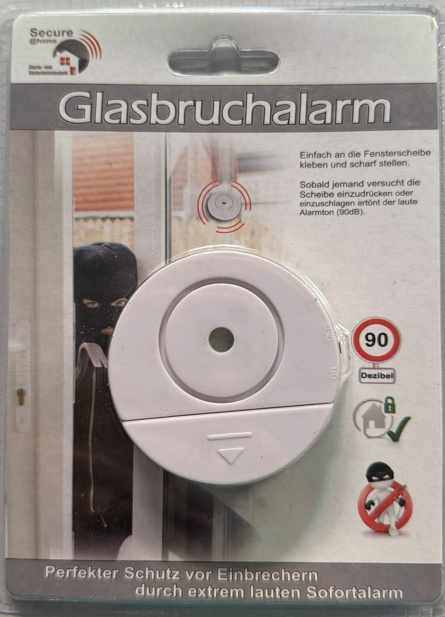DIW DIW Glasbruchalarm für Fenster & Türen – 90dB Einbruchschutz Glasbruchmelder (90dB Alarmton)