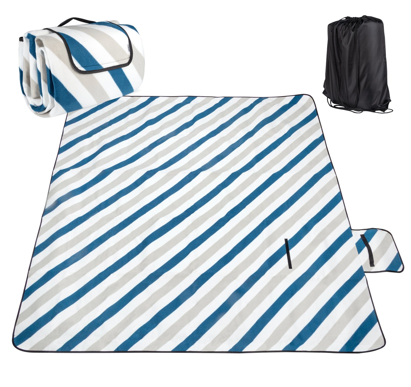 Picknickdecke Faltbar Fleece Stranddecke Camping-Decke 200x195cm Matte mit Rucksack, Homewit, mit Aufbewahrungsbeutel, Wasserfeste Unterseite Grau