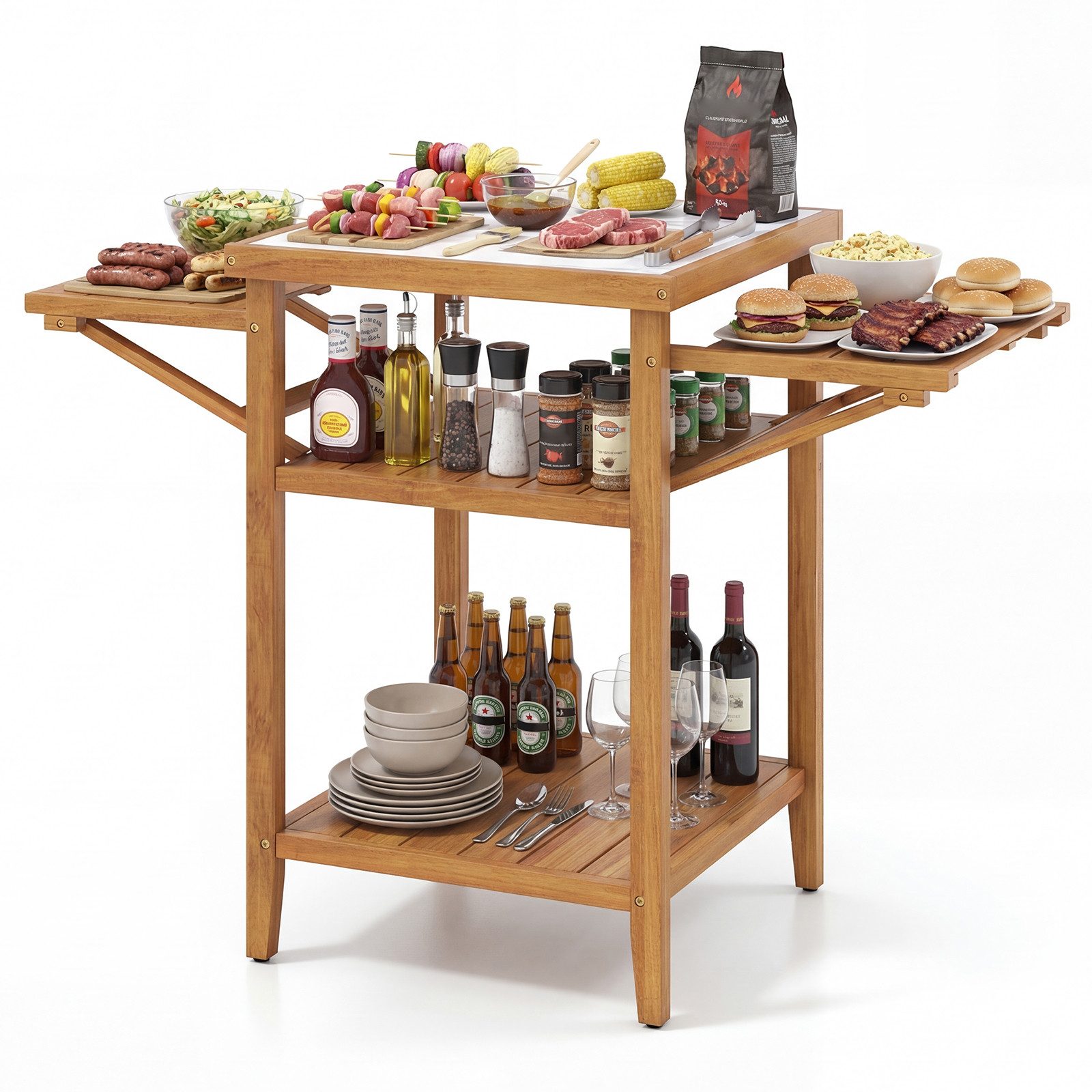 COSTWAY Gartentisch, Grilltisch Outdoor, Campingtisch aus Akazienholz