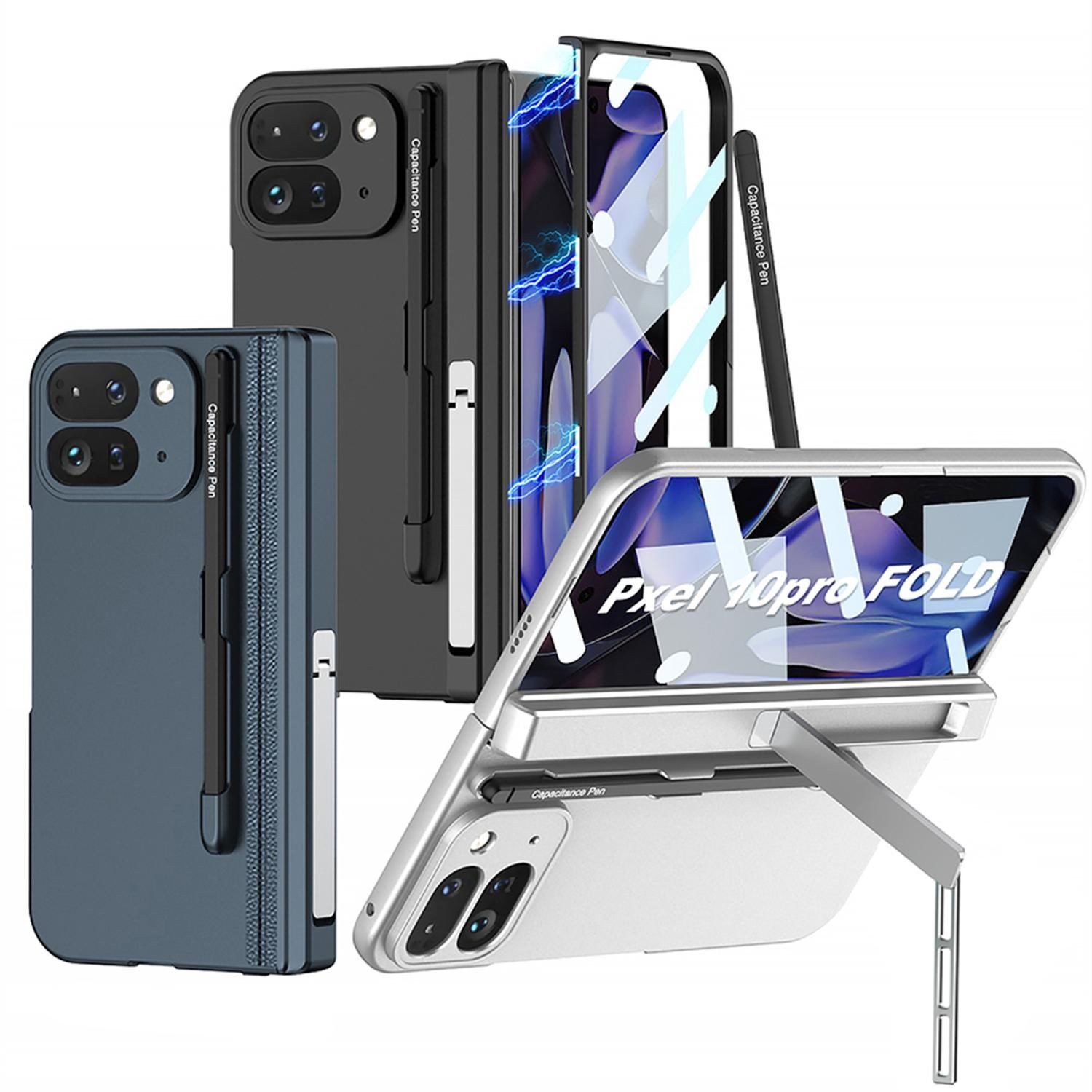 Wigento Handyhülle Für Google Pixel 10 Pro Fold GKK Magnetische Hülle mit Stift Silber, Magnetische Full Cover Hülle mit integriertem Stift