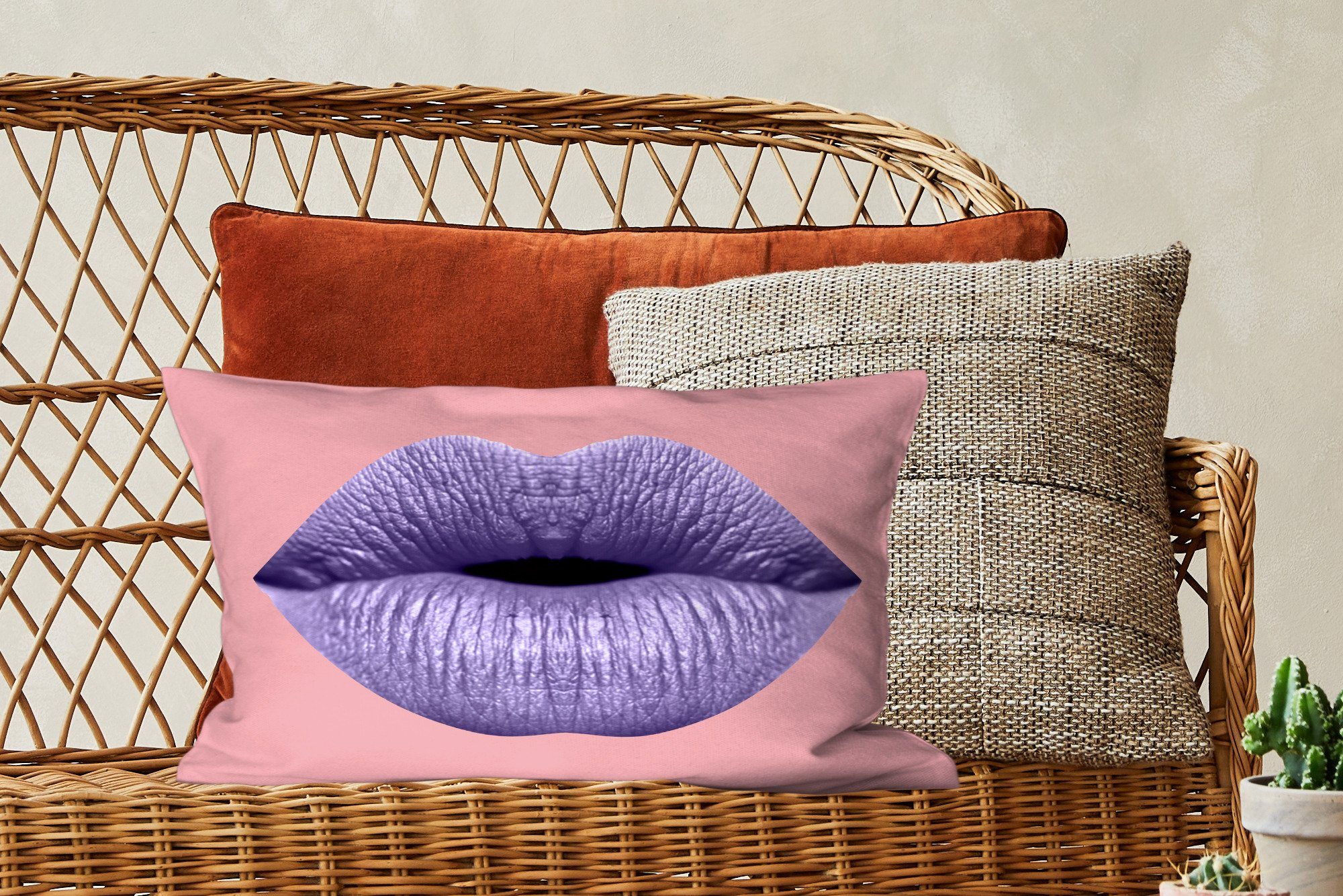 MuchoWow Dekokissen - Pastell Dekoration, Wohzimmer Schlafzimmer Dekokissen Lippen mit Füllung, Zierkissen, Rosa, 