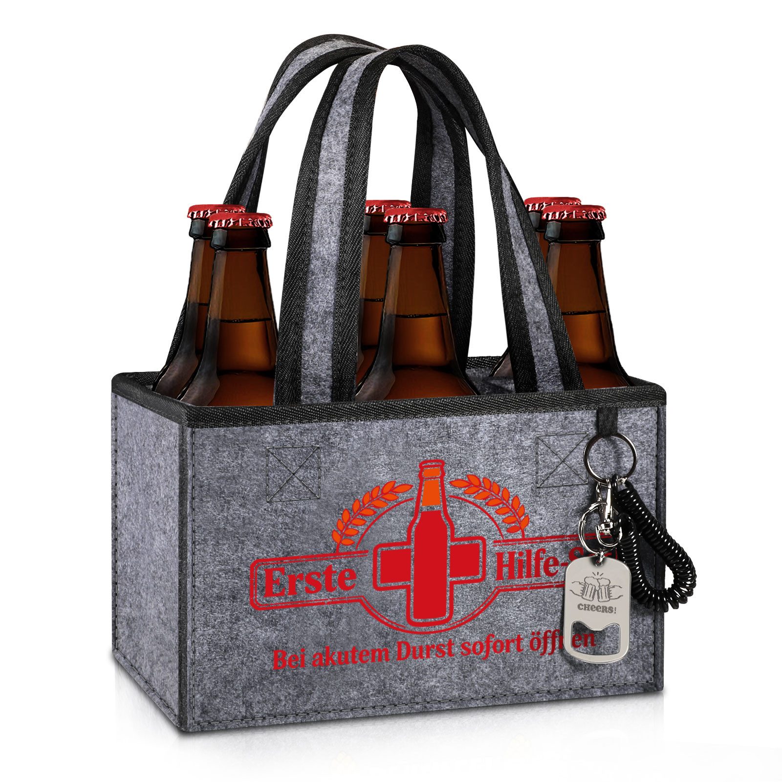 Fintie Flaschenkorb Flaschentasche mit 6 Fächern und Flaschenöffner für 0,33L/0,5L Flasche, Männerhandtasche Bier Filz Lustig Geschenke für Männer Geburtstag Papa