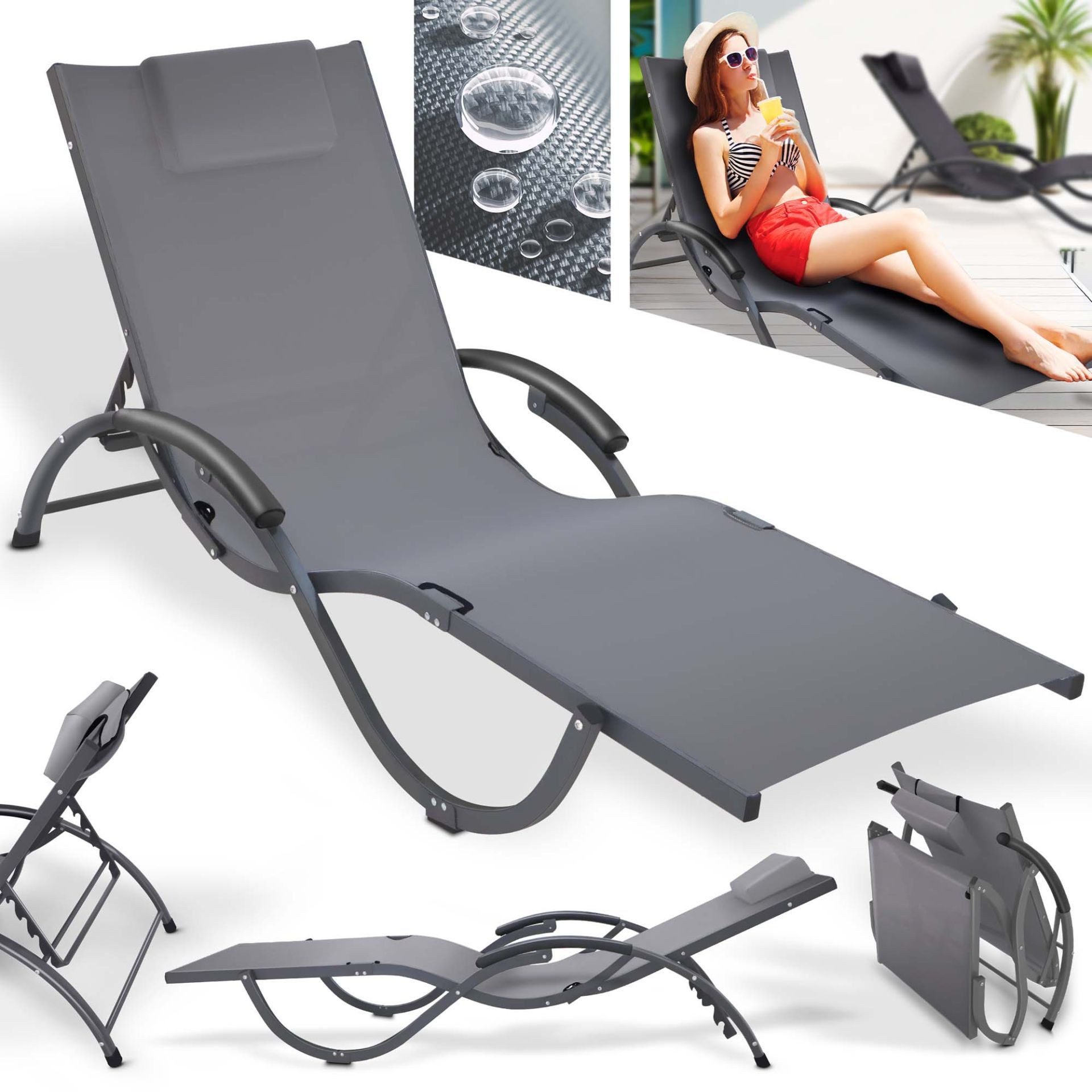 Onbest Sonnenliege Madrid mit Kissen, UV-Beständig, Höhenverstellbar, klappbar, 120 kg