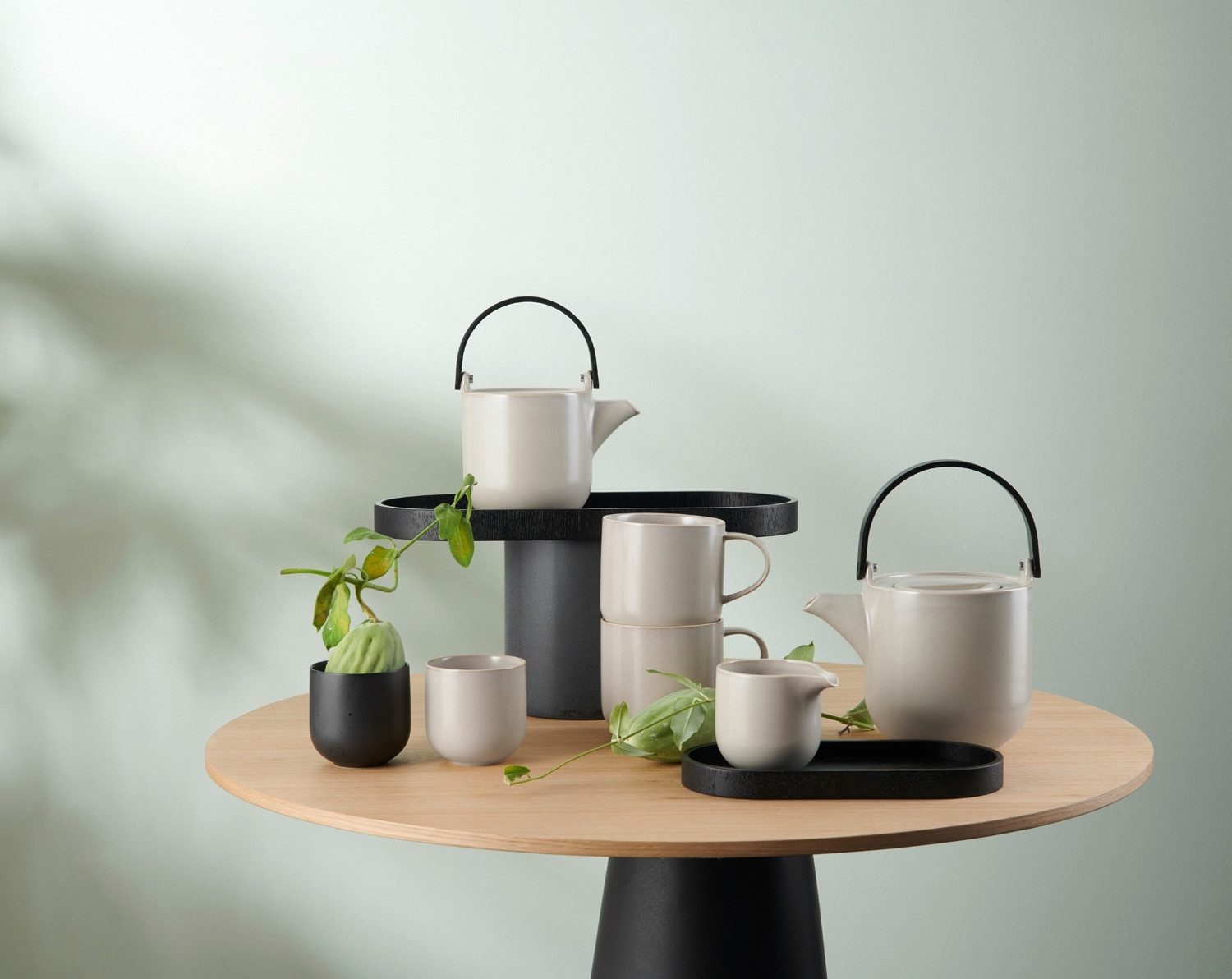 ASA SELECTION Teekanne COPPA TOFU, Creme, Porzellan, mit Holzgriff, 1 l, mit Edelstahlfilter