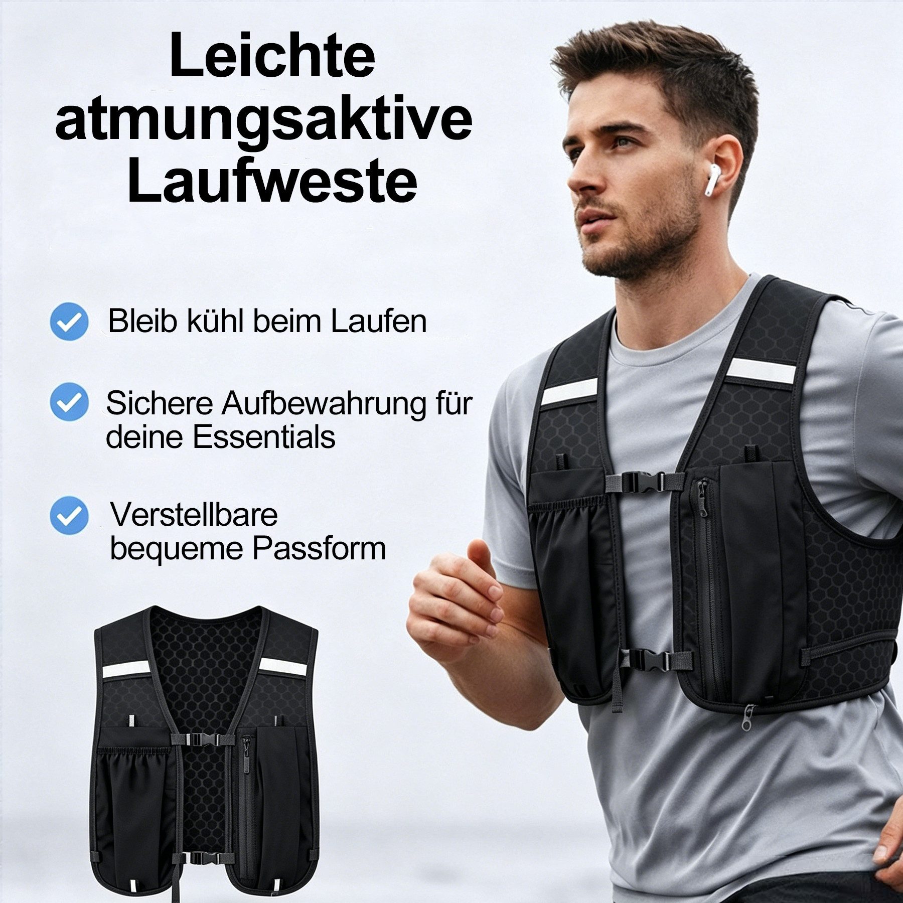Mutig Trinkrucksack Laufweste Damen Herren, Trinkrucksack Laufrucksack für Trailrunning (Leicht Verstellbar Atmungsaktiv, Reflektierende Laufweste mit Handytasche), für Joggen, Radfahren, Marathon und Wandern