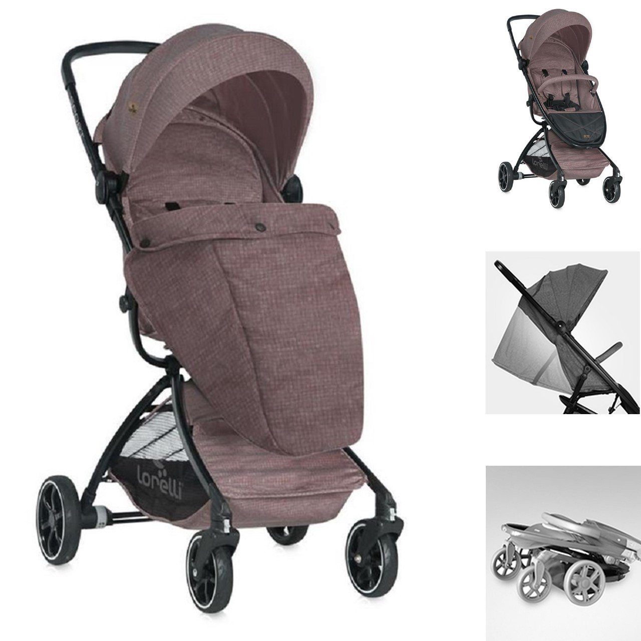 Lorelli Kinder-Buggy Kinderwagen SPORT, mit Korb, verstellbares Sonnendach, Fußsack, klappbar braun