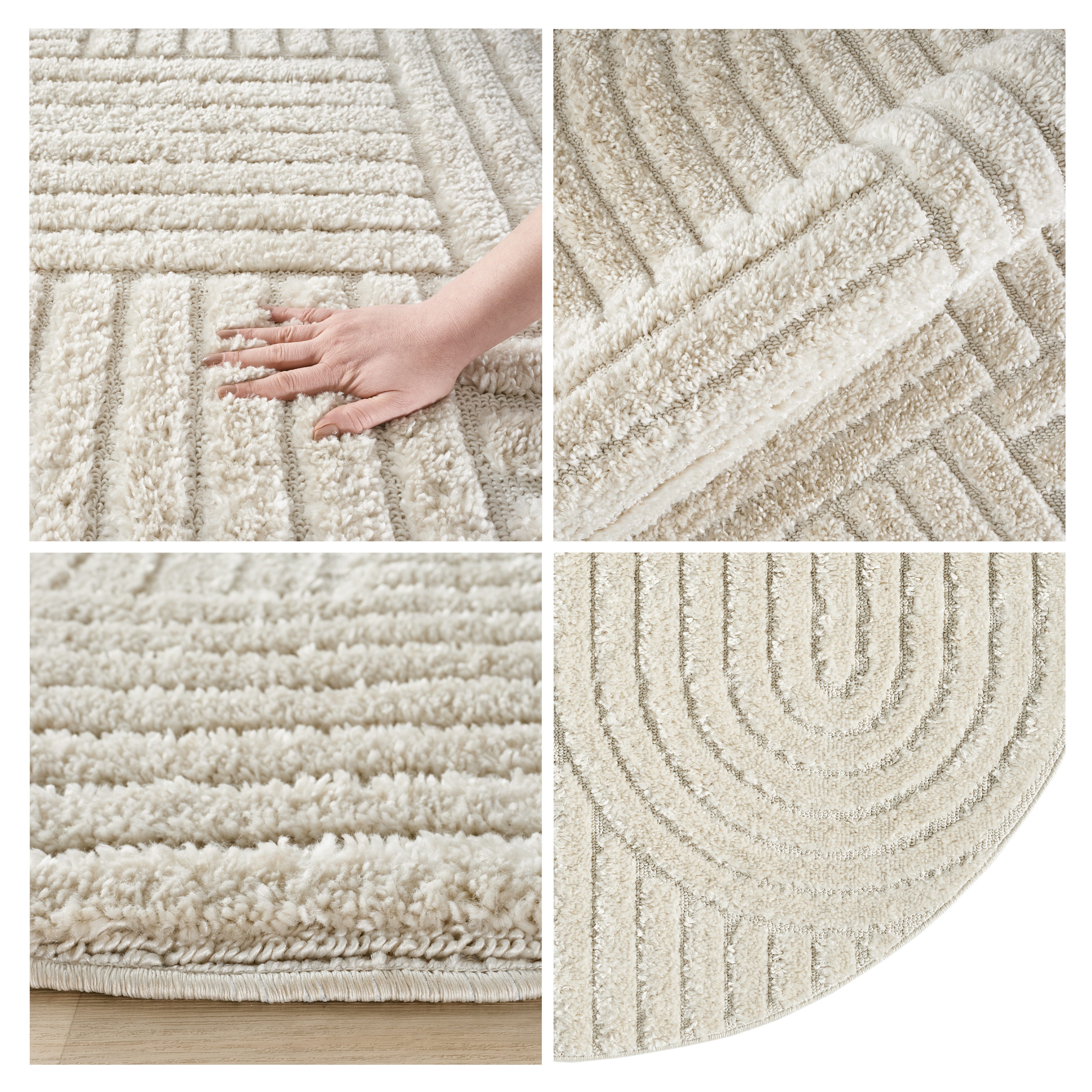 OTTO home Teppich Jonne, Boho-Design, Scandi, Designteppich, rund, Höhe: 20 mm, Hoch-Tief, 3D Optik, skandinavischer Stil, Wohnzimmer, Schlafzimmer