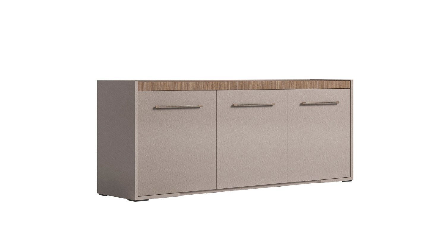 Interdesign24 Sideboard Amalfi (mit 3 Türen, in Beige/Walnussholzoptik Hochglanz), Made in Italy