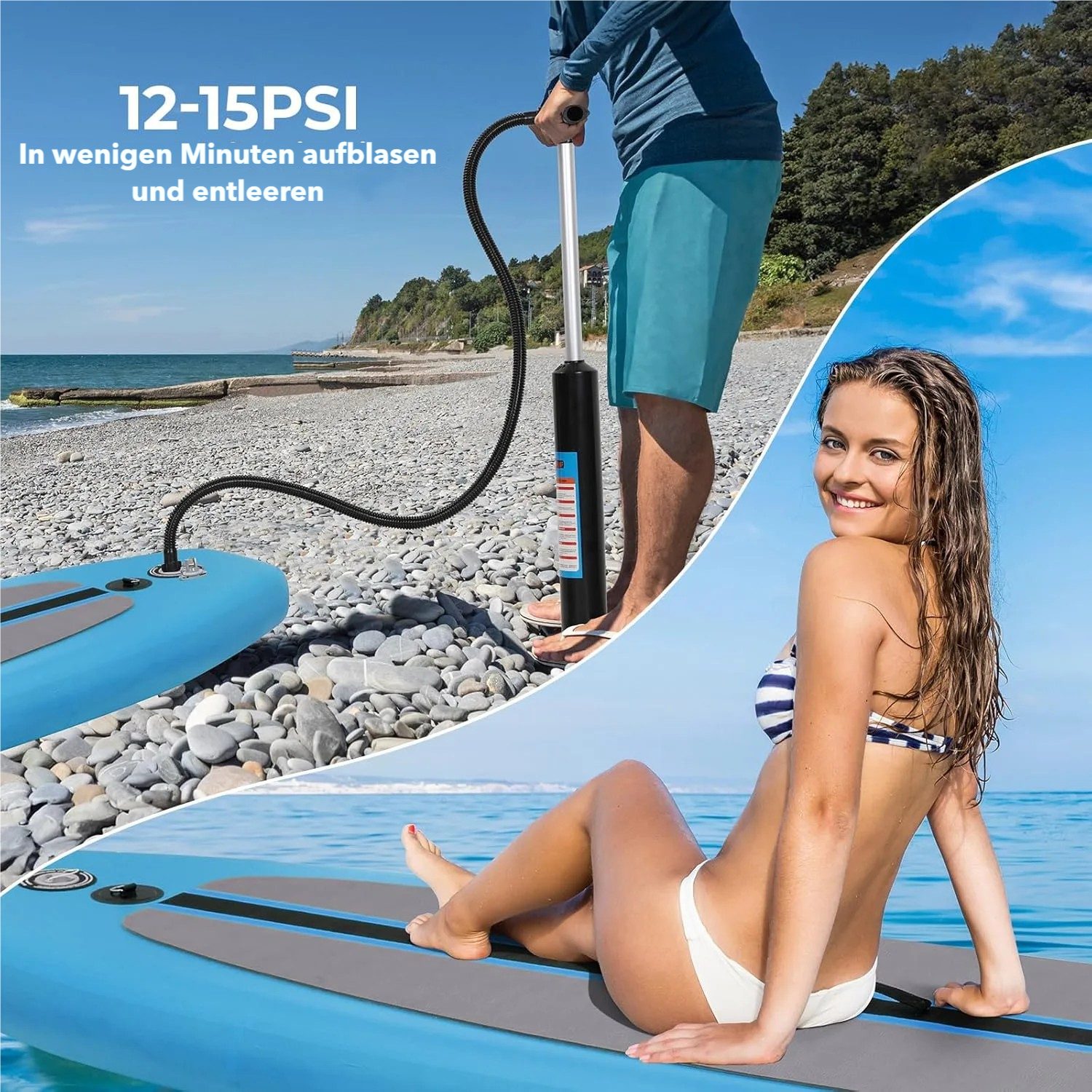 TLGREEN SUP-Board 305 x 76x 15 cm Inflatable Stand Up Paddle Board, (Surfbrett 10FT, Komplettes Zubehör, Verstellbares Paddel, Pumpe, Reiserucksack, Leine, Erwachsene Paddelboard), für Wassersport und Paddling,Tragfähigkeit 200KG