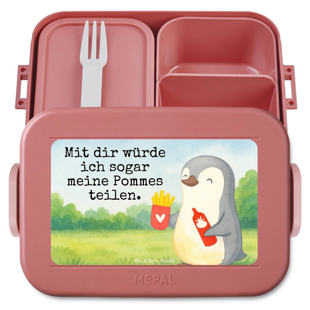 Mr. & Mrs. Panda Butterdose Pinguin Pommes Design, Lunchbox, Rot Pastell, für Männer, Geschenk Fr, Polypropylen lebensmittelecht, (Packung), Jausenbox Geschenk für Frauen Freund