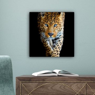 OneMillionCanvasses® Leinwandbild Leopard - Tiere - Porträt - Wildtiere - Schwarz, (1 St), Leinwand Bilder für Wohnzimmer Schlafzimmer, 20x20 cm