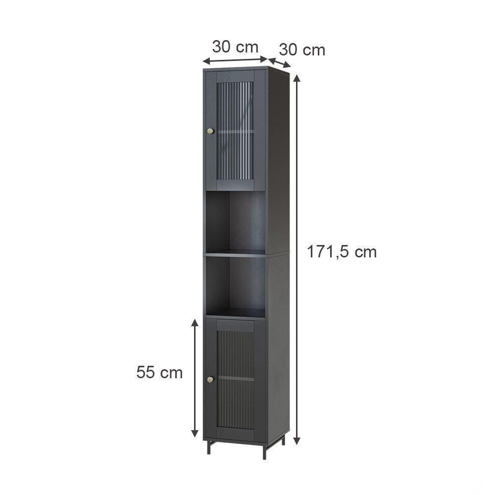 Vicco Hochschrank Malte, Grau, 30 x 171.5 cm günstig online kaufen
