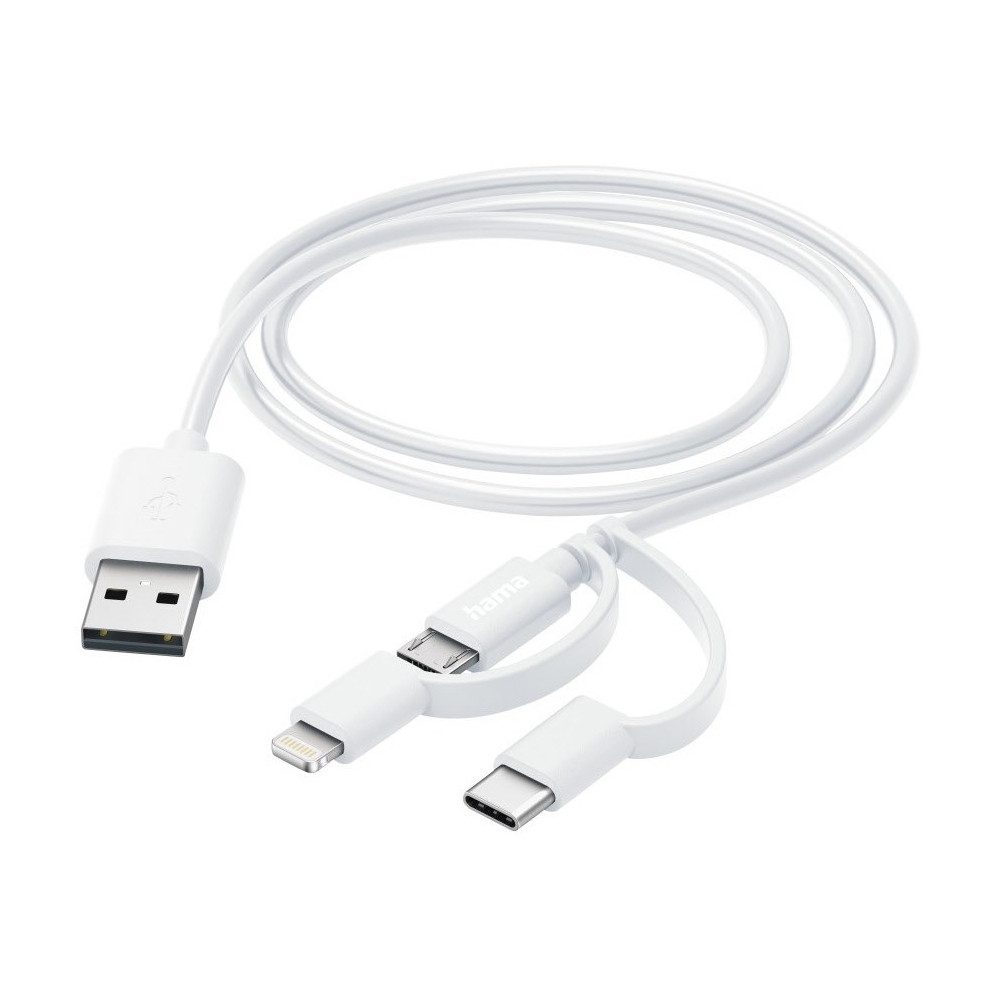 Hama 3in1 Multi-Ladekabel 1m weiß für Smartphones/Tablets. Smartphone-Adapter
