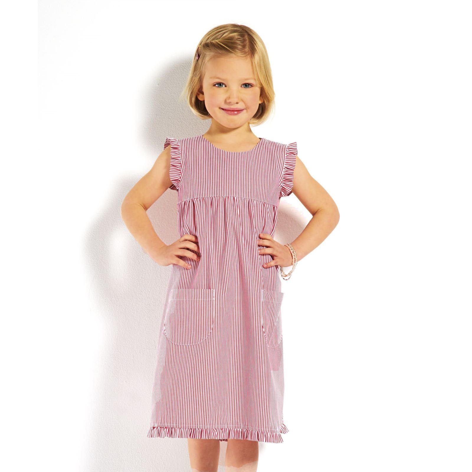 Rüschen gestreift modAS Sommerkleid gestreift Kinder Streifen mit (023) Mädchenkleid mit - Kleid rot/weiß