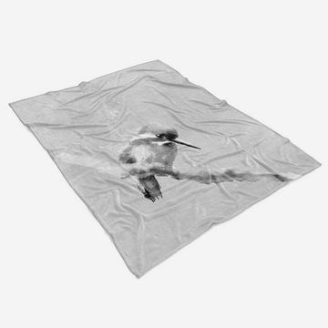 Sinus Art Handtücher Handtuch Strandhandtuch Saunatuch Kuscheldecke Grau kleiner Vogel Motiv, Baumwolle-Polyester-Mix (1-St), Handtuch