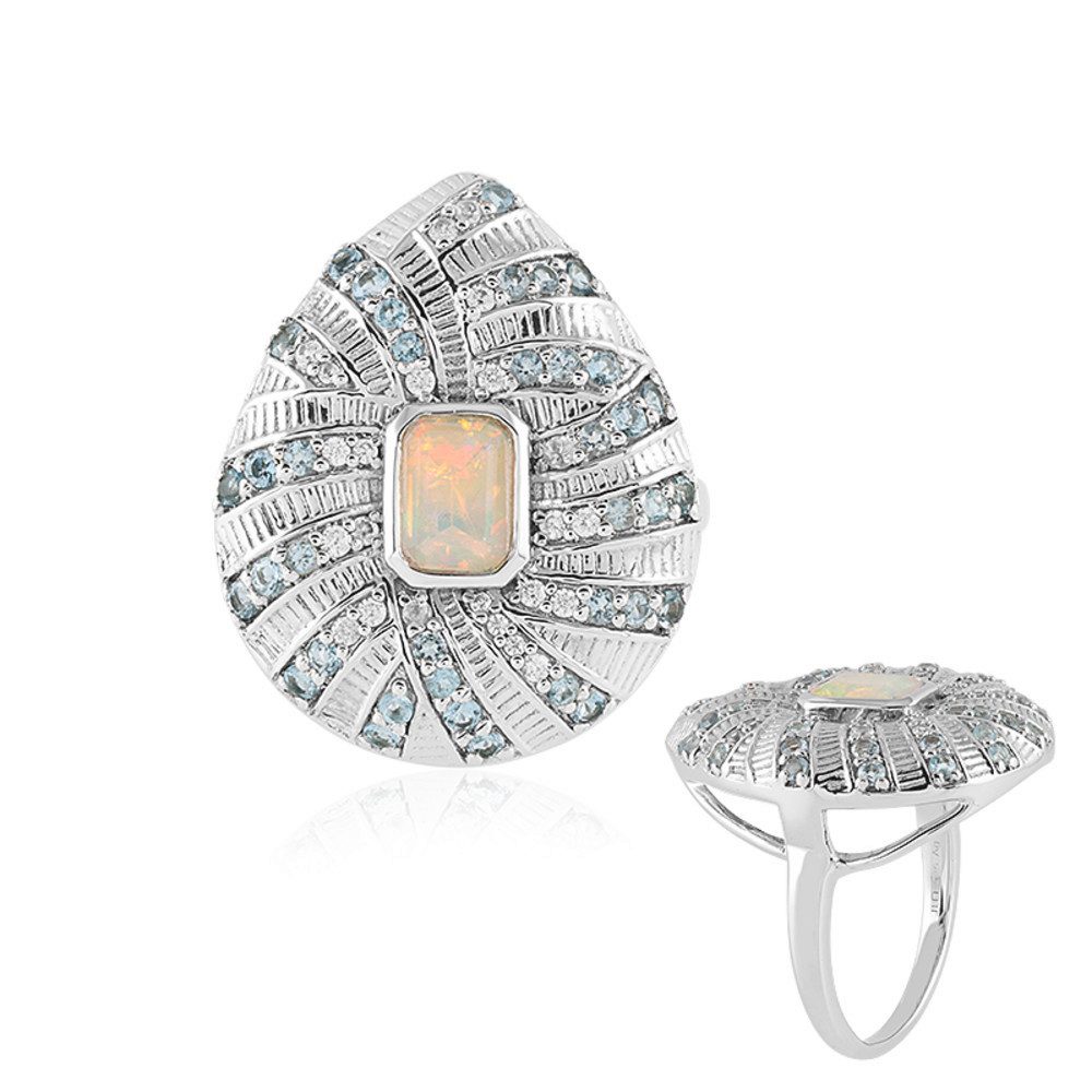 Cavill Silberring Welo-Opal- und Blautopas-Ring 0,61 ct+0,87 ct, platin Sil günstig online kaufen