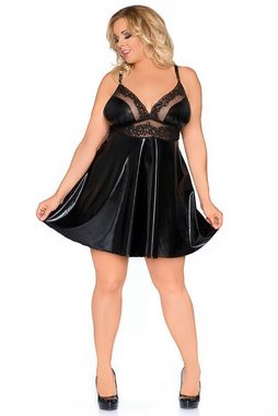 Andalea Negligé Wetlook Negligee mit Spitze Babydoll Romantisches Chemise, schwarz, Made in EU