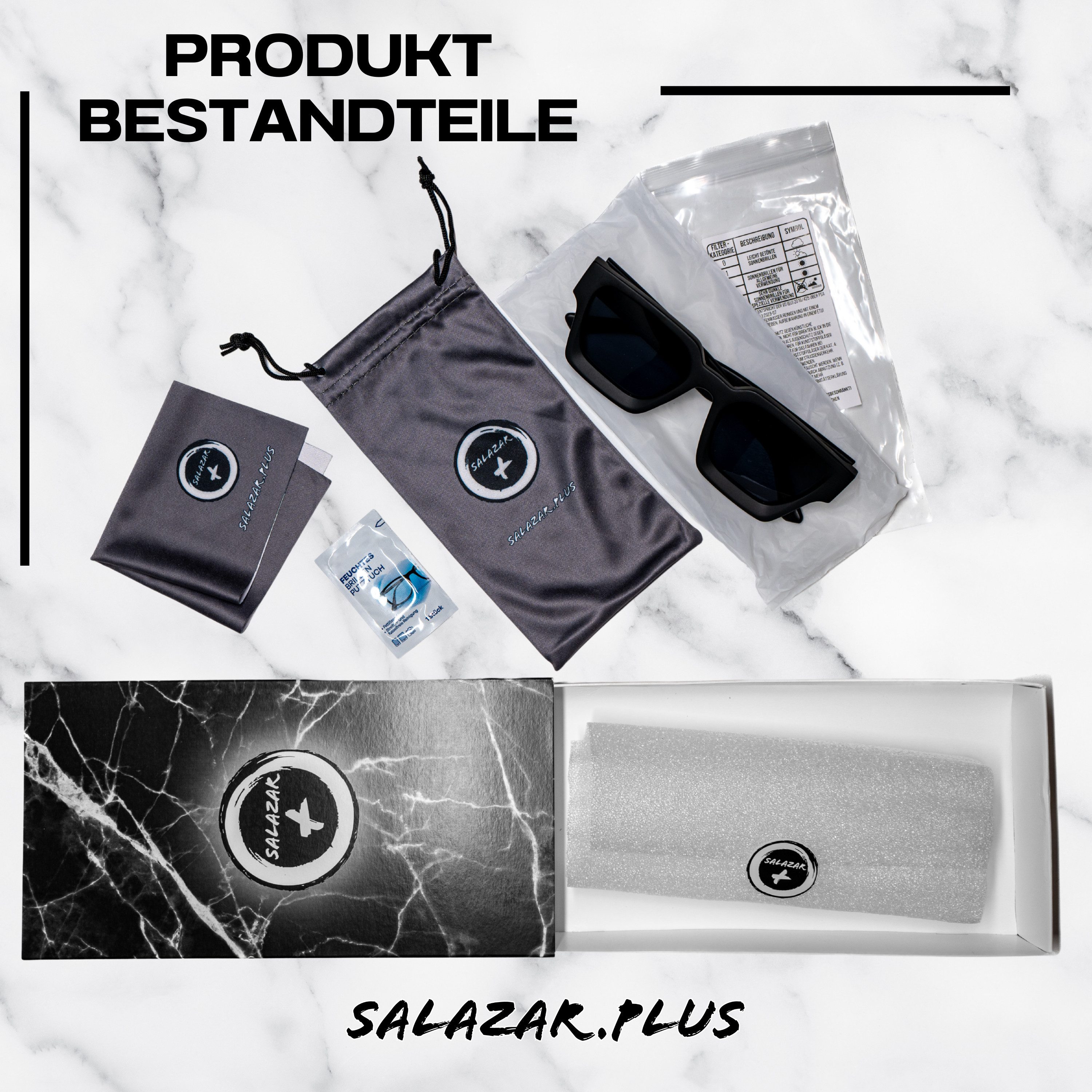 salazar.plus Sonnenbrille Dick Rechteckig Premium Unisex Klotzig Damen Herren Brille Klotzige rechteckige Sonnenbrille UV400 Cat.1-3 leicht & stylisch – Bild 5 von 5