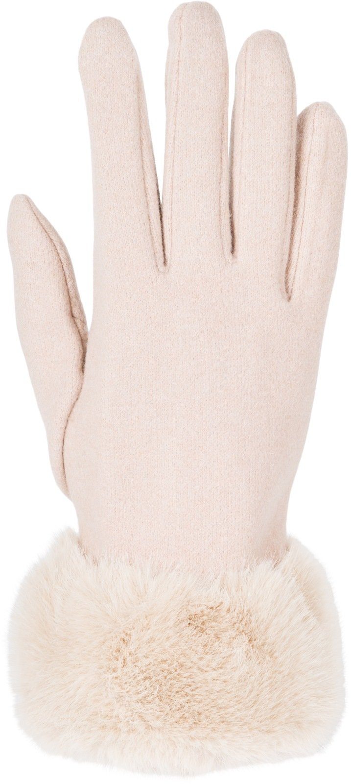 Unifarbene styleBREAKER Fleecehandschuhe Touchscreen Handschuhe mit Kunstfell Beige