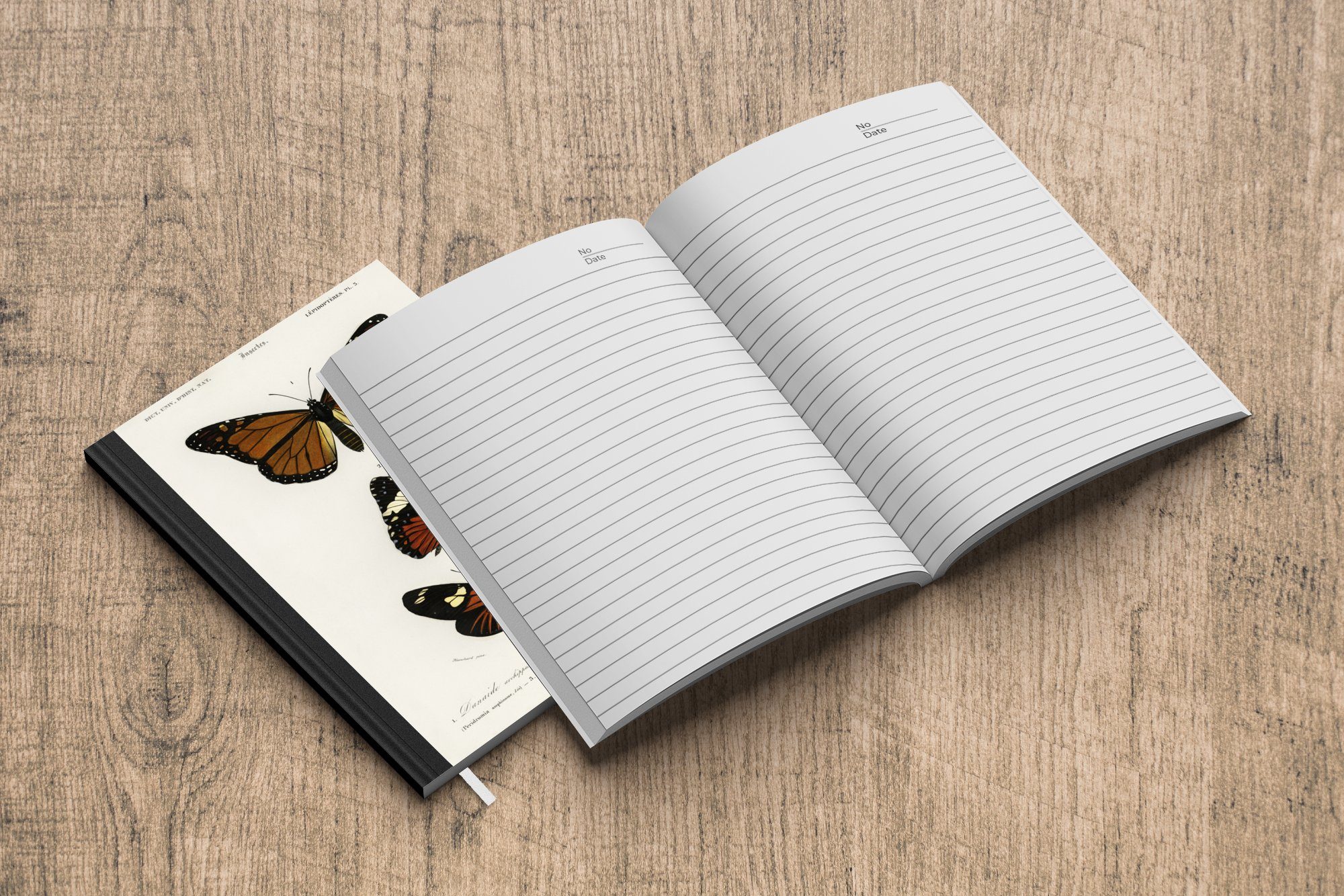 Insekten, Notizheft, Haushaltsbuch Schmetterling Notizbuch - Merkzettel, Journal, A5, Seiten, Tagebuch, Vintage - 98 MuchoWow