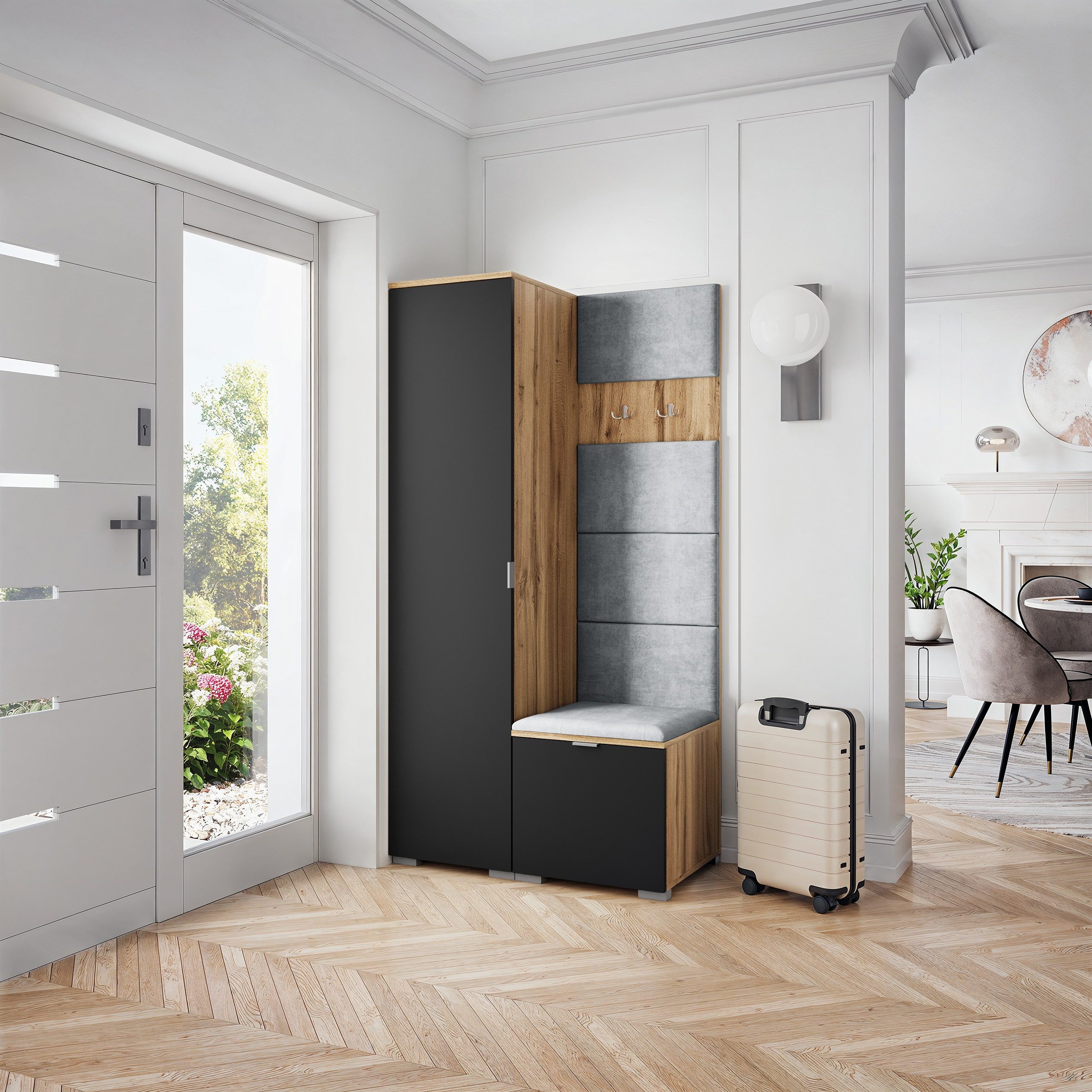 Masseno Garderobenschrank LORI 95 x 181 cm Garderoben-Set mit 1 Tür Eiche Wotan