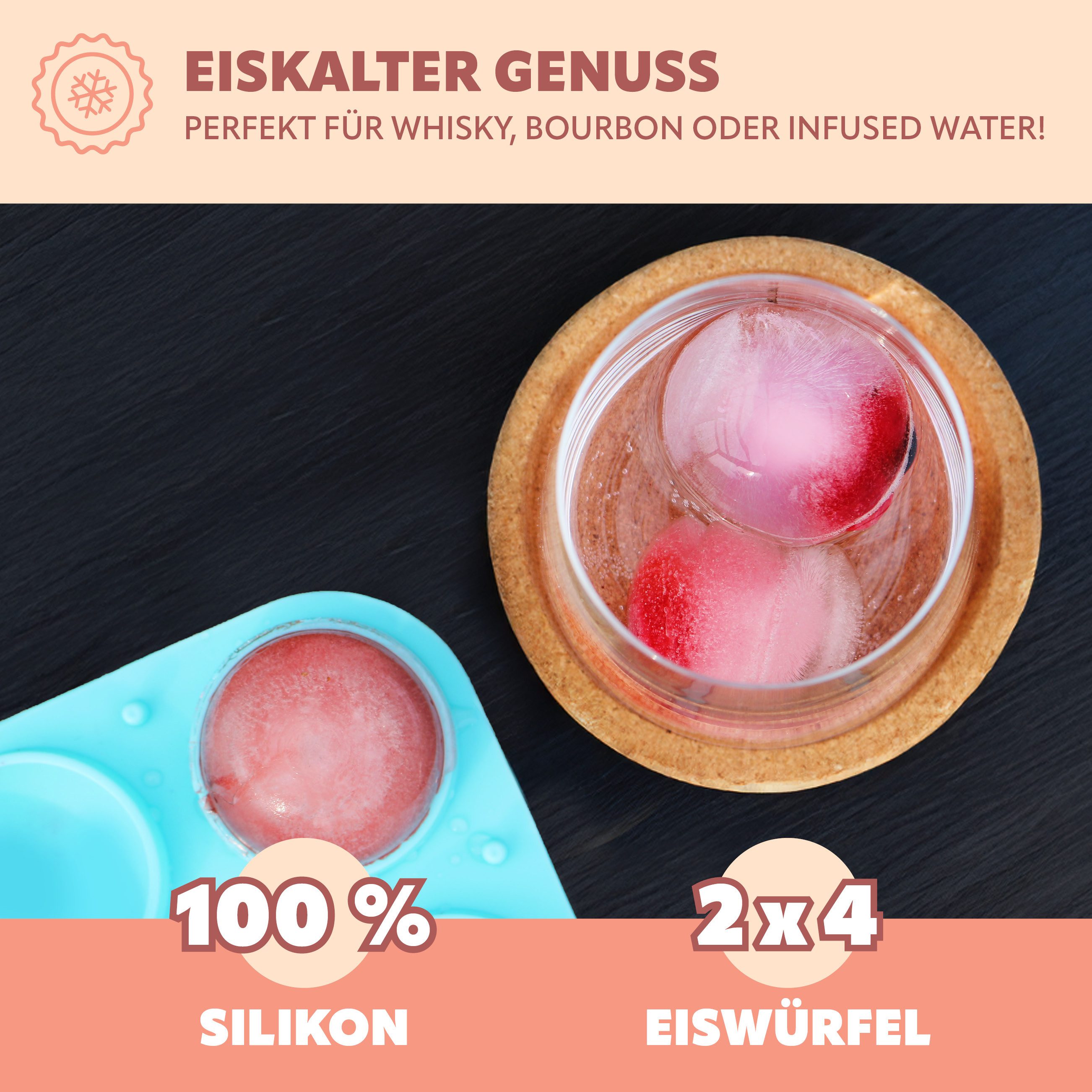 bremermann Eiswürfelform 4er Silikon-Eiskugelform, 2er-Set // 2 Stück für je 4 Eisbälle, (2-tlg)