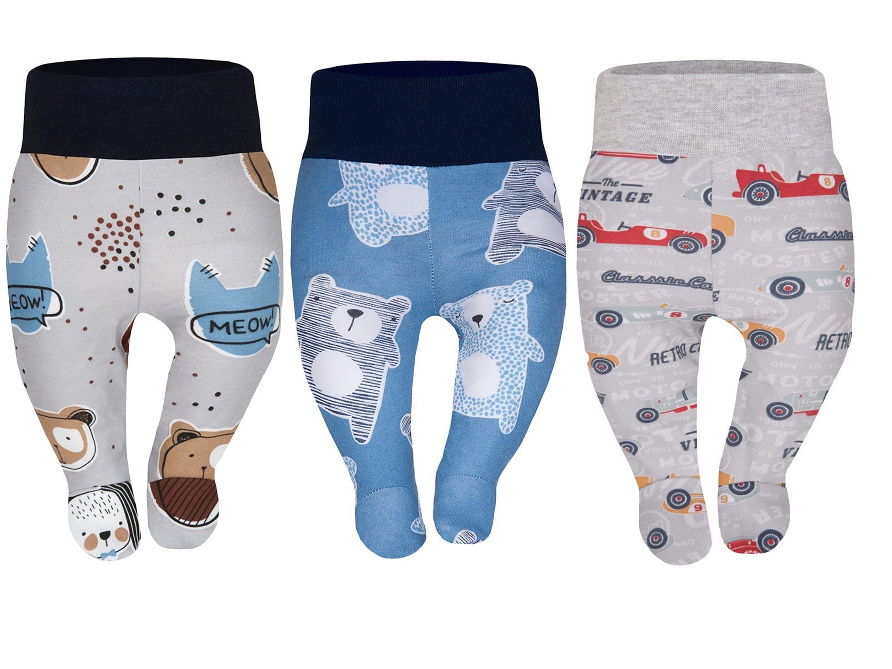 Divita-Mode Schlupfhose Baby Strampelhose Mädchen Jungs Hose mit Füßen (3-tlg) grau-blau