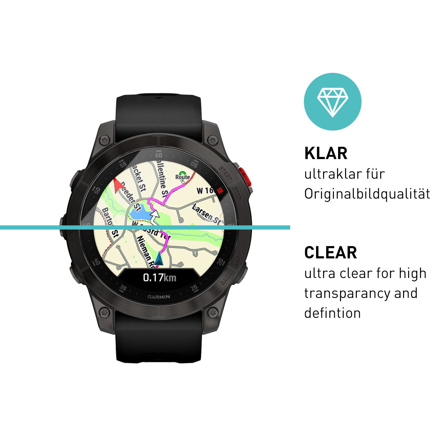 smartect Displayschutzglas Schutzglas Panzerfolie Klar für Garmin Epix Gen 2, Set, 3 Stück, Schutzfolie Glasschutz Bildschirm