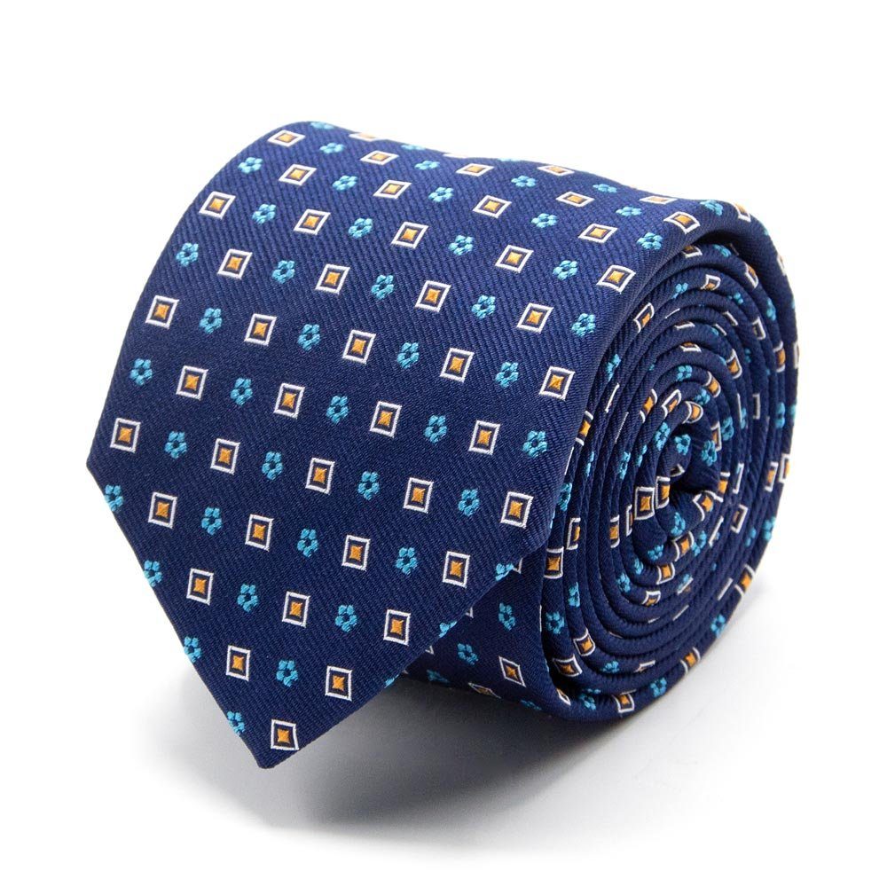 Quadraten Krawatte Marineblau Italien Blüten Seiden-Jacquard aus Breit Krawatte BGENTS mit und (8cm)