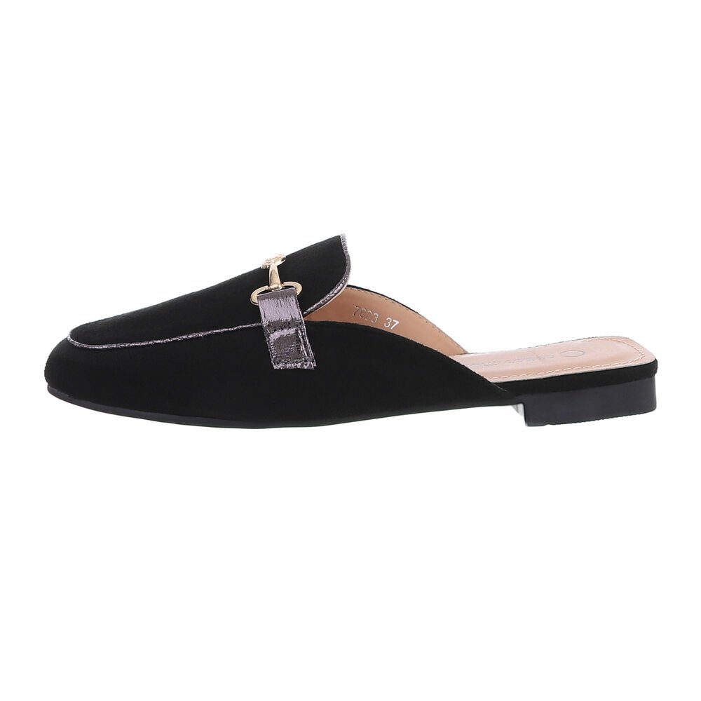 Blockabsatz Ital-Design Schwarz in Mules Damen Freizeit Pantoletten Pantolette