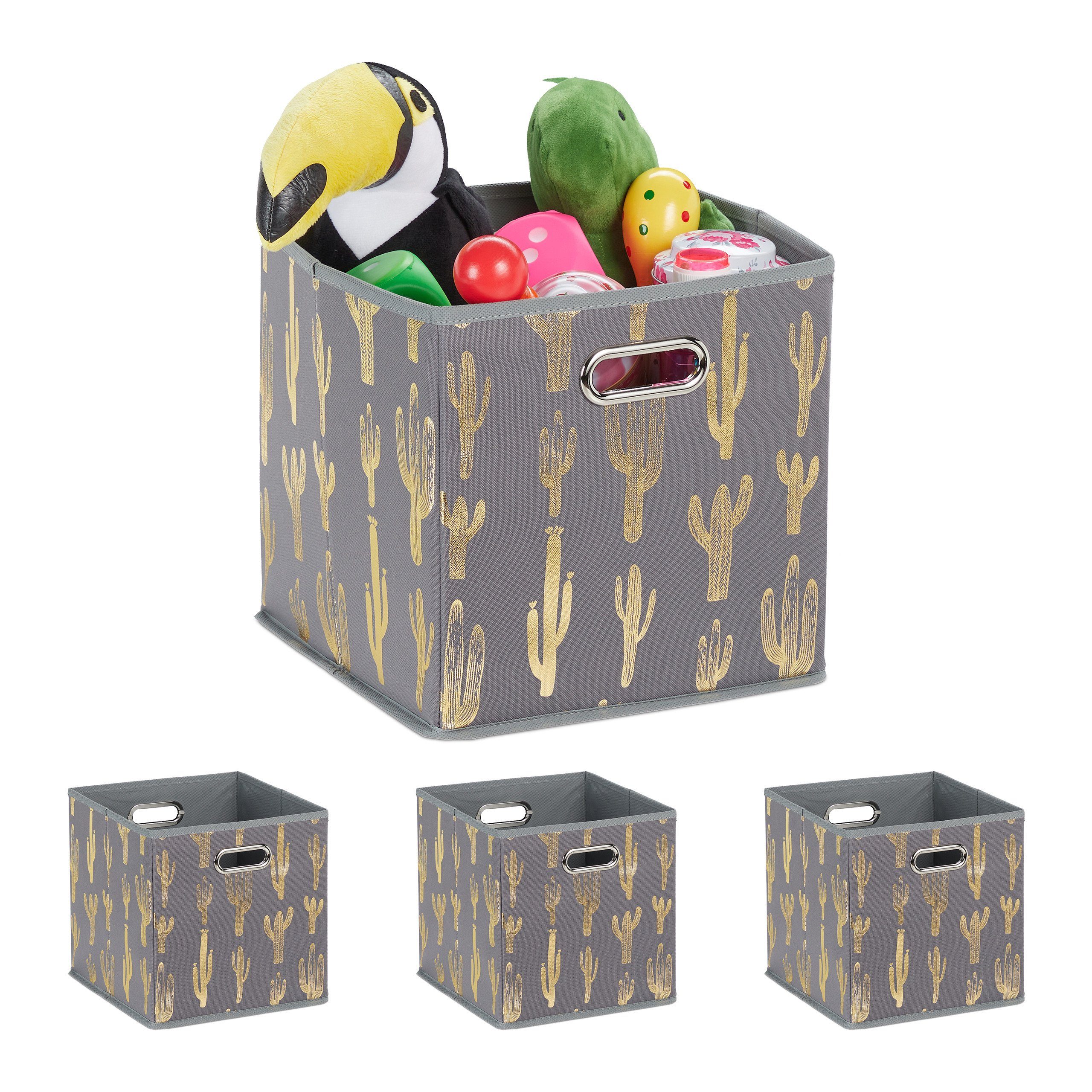 Regalkorb 4 x Quadratische Faltbox mit Kaktusmotiv