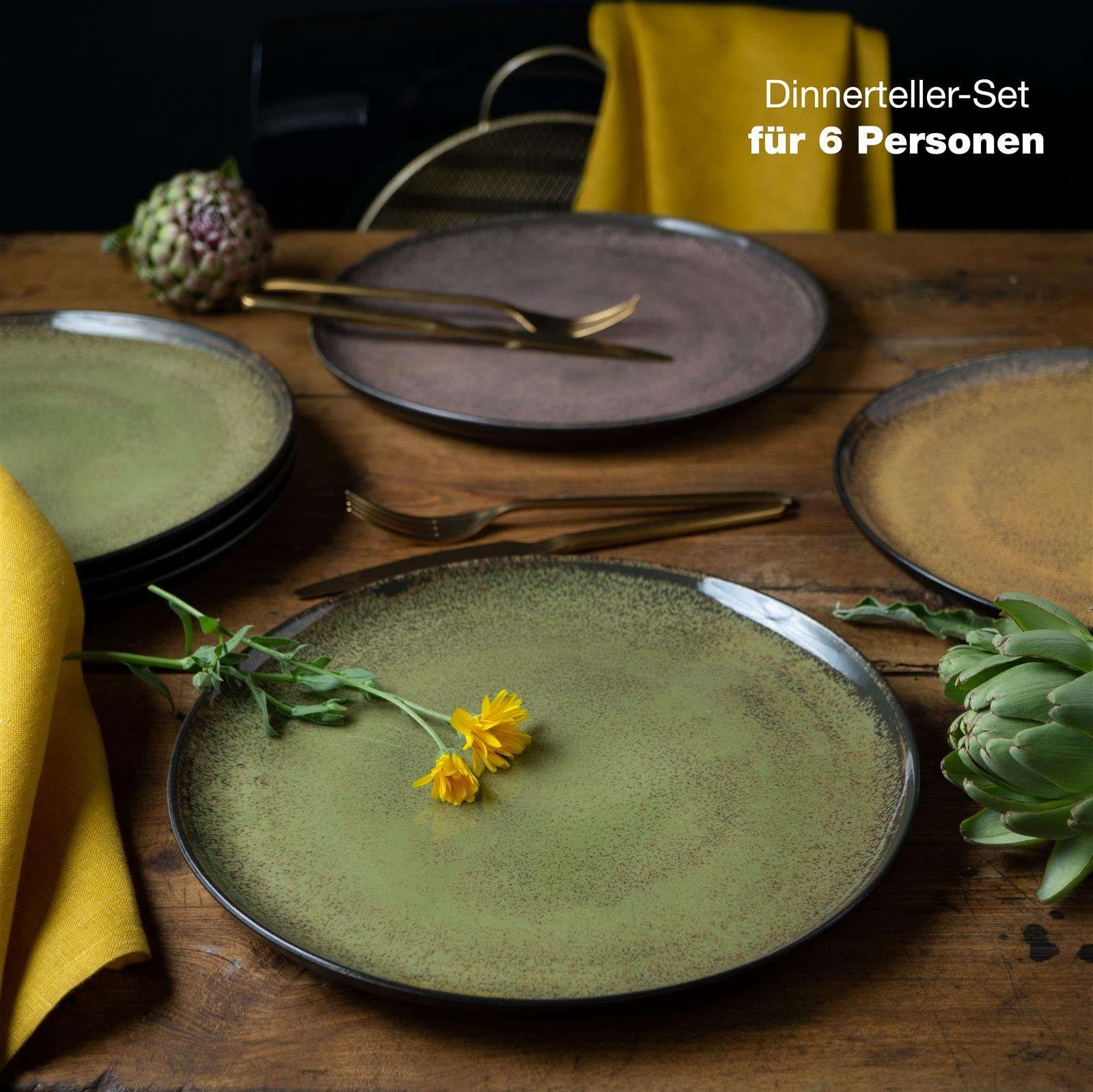 Moritz & Moritz Geschirr-Set VIDA Dinnerteller für 6 Personen Vintage (6-tlg), 6 Personen, Porzellan, Spülmaschinengeeignet, Geschirrset für 6 Personen – Bild 3 von 5