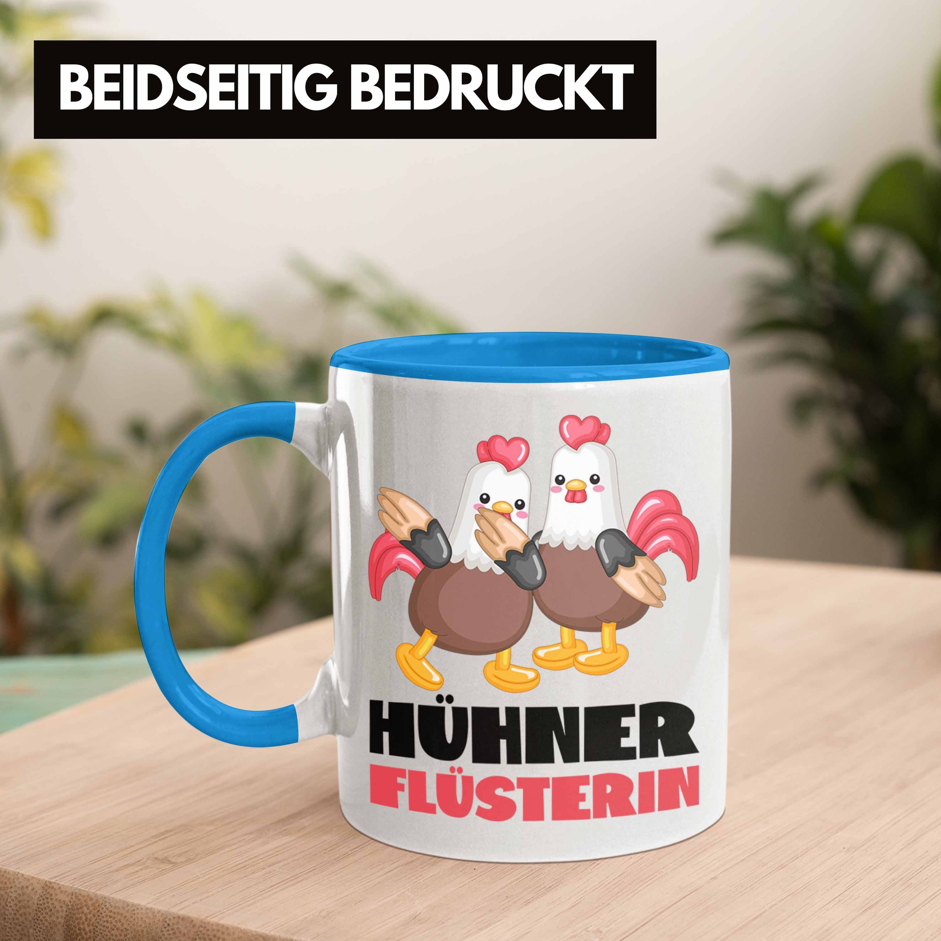 Trendation Tasse Tasse Landwirtin Bäuerin Blau Hühner Geschenk Flüsterin Kaffee-Beche Frauen