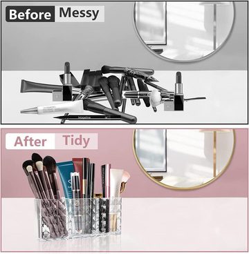 HYTIREBY Make-Up Organizer Kosmetik Organizer,3 Fächern Organizer für Eyeliners Lippenstift, Acryl Kristall Makeup Pinsel Halter für Badezimmer Schlafzimmer