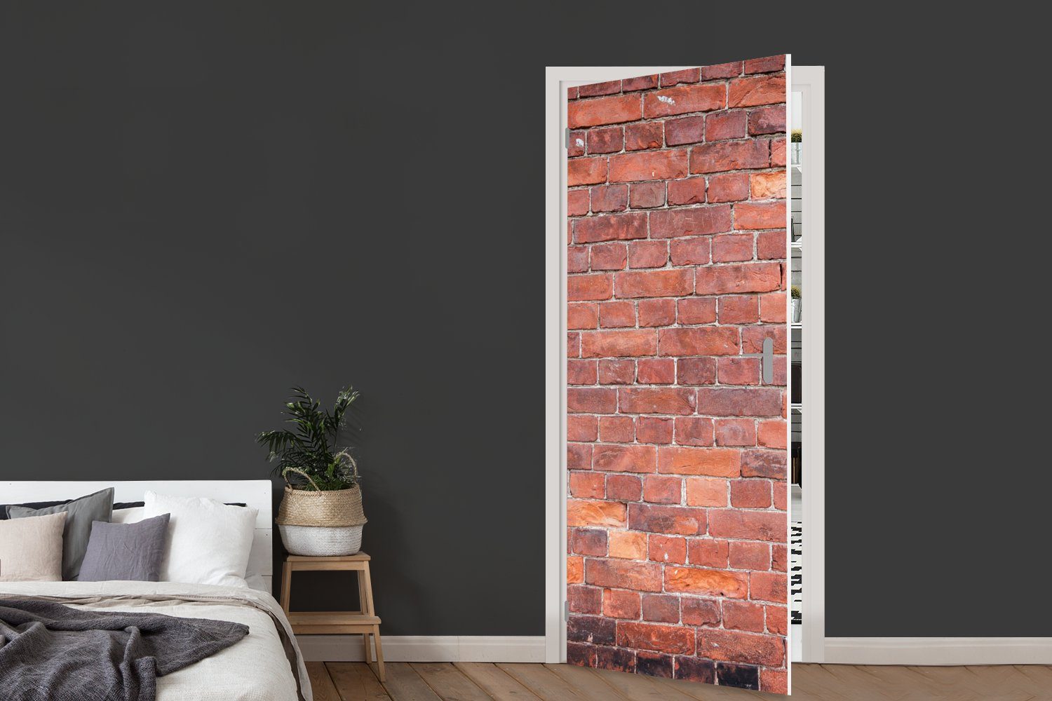 Türtapete Tür, Matt, (1 St), - bedruckt, Fototapete MuchoWow Wand für cm Türaufkleber, Rot, 75x205 - Ziegel
