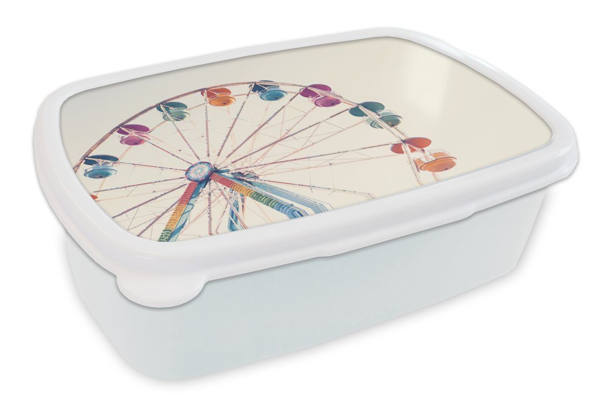 MuchoWow Lunchbox Riesenrad - Attraktion - Luft - Sommer - Orange, Kunststoff, (2-tlg), Brotbox für Kinder und Erwachsene, Brotdose, für Jungs und Mädchen weiß