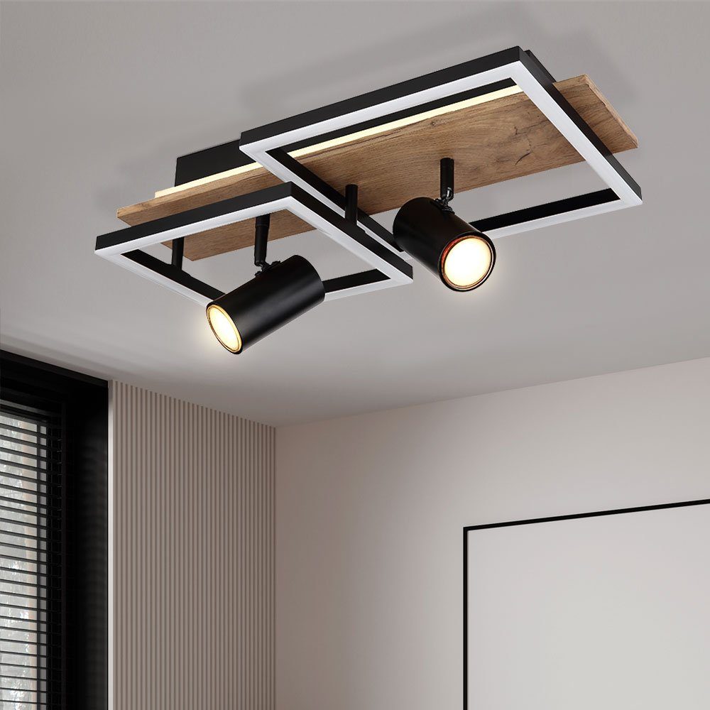 Deckenlampe schwarz etc-shop Strahler Holzoptik fest LED Wohnzimmerleuchte Deckenleuchte, LED Warmweiß, LED-Leuchtmittel cm verbaut, 50 L
