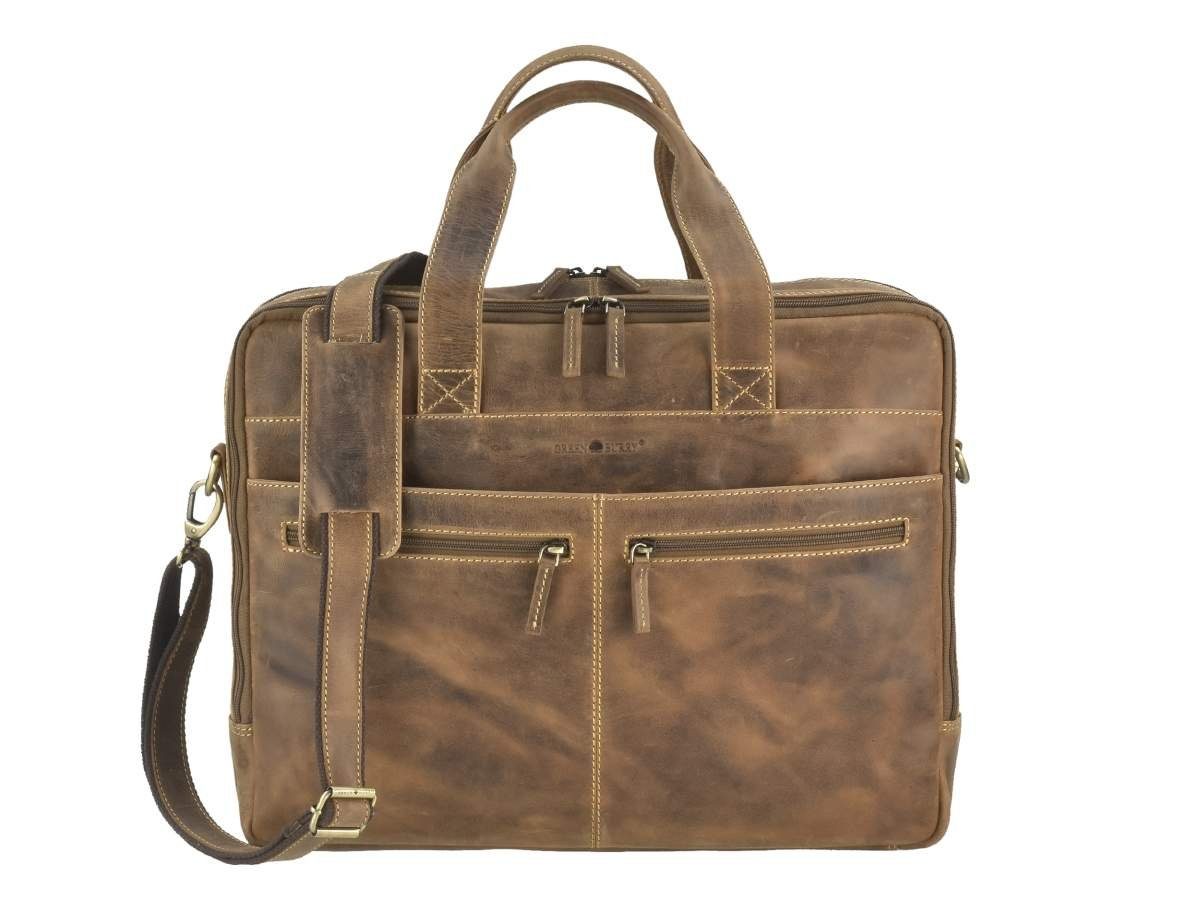Greenburry Aktentasche Vintage Lehrertasche Herren Leder Business Tasche 43x34cm 2 Fächer, used Look, Bürotasche, für Herren, für Damen