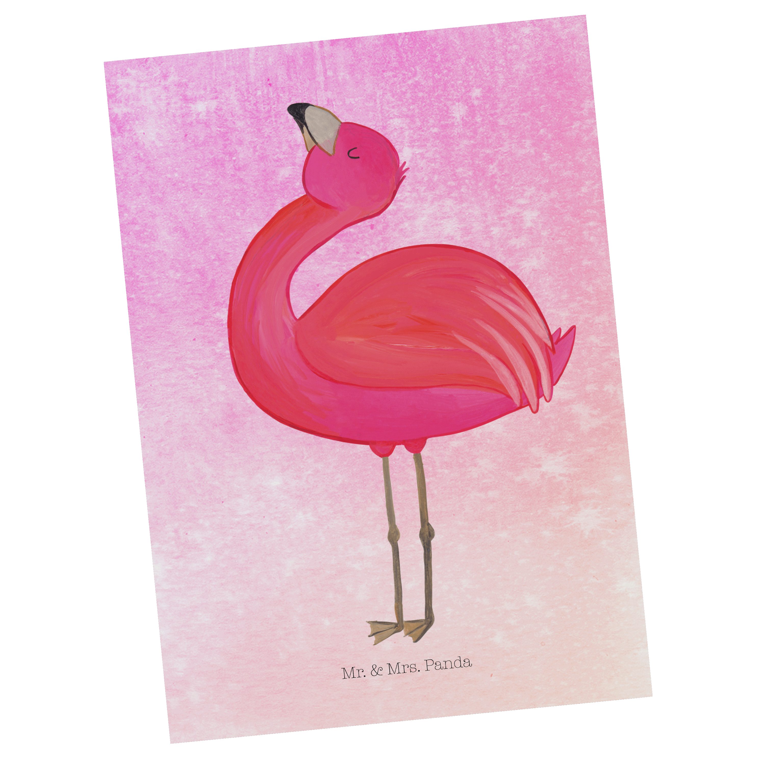 Mr. & Mrs. Panda Postkarte Flamingo stolz - Aquarell Pink - Geschenk, Tochter, Dankeskarte, Gebu