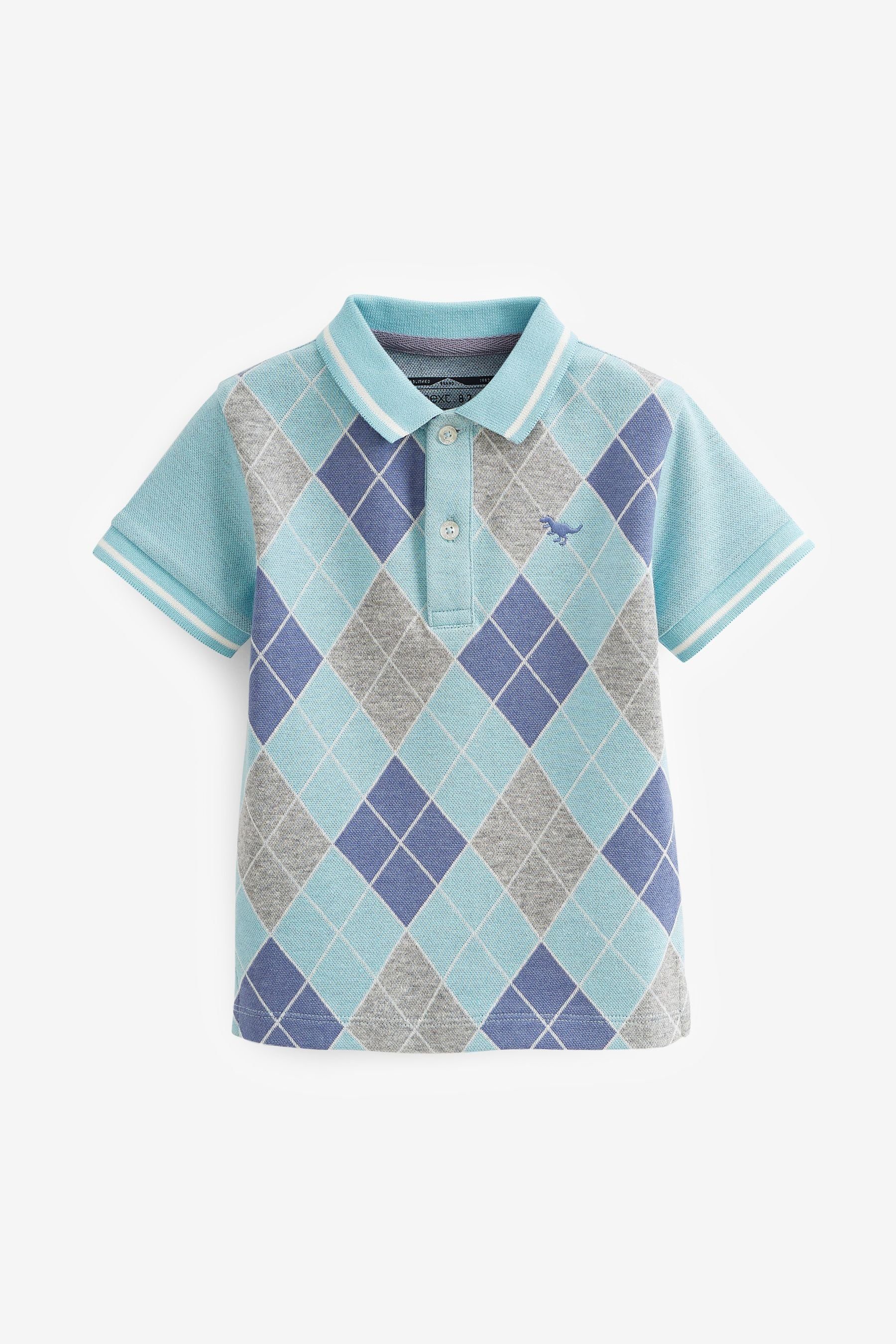 Next Poloshirt Kurzärmeliges Polohemd mit durchgehendem Print (1-tlg) Blue Check
