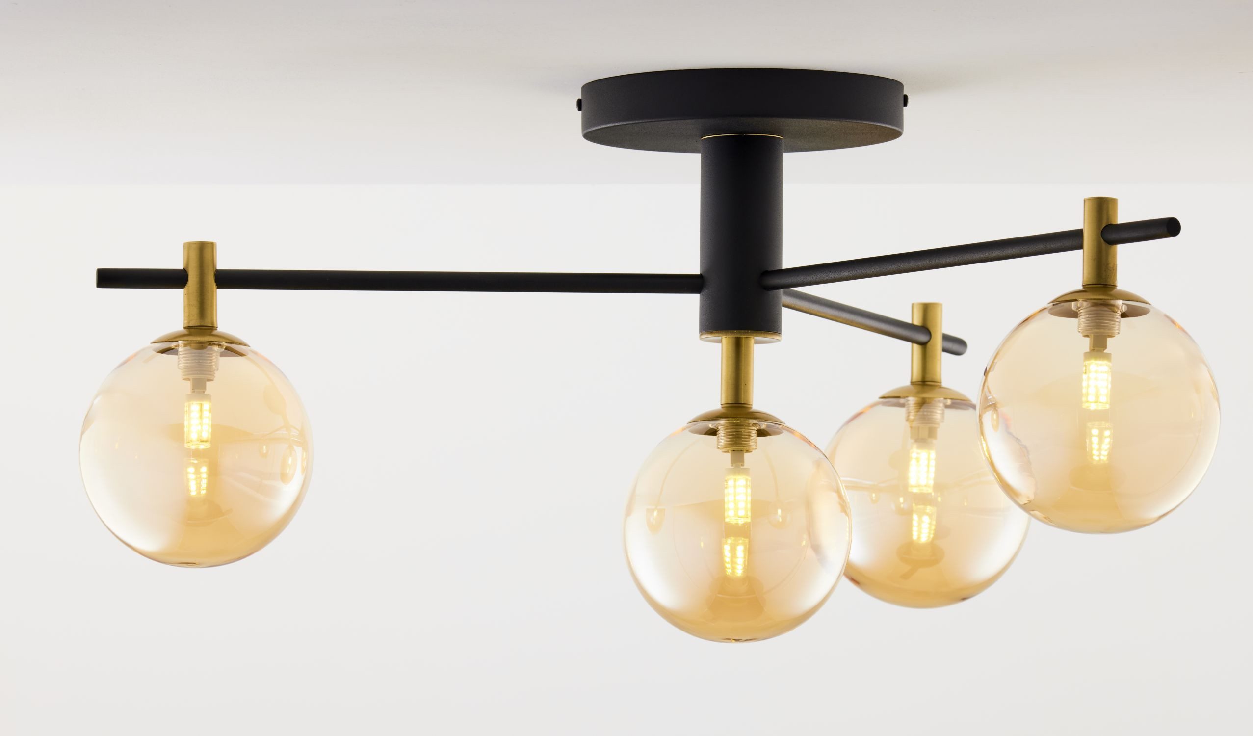 Licht-Erlebnisse Deckenleuchte WOBLAL, ohne Leuchtmittel, Metall Rauchglas G9 in Schwarz Bernstein Gold 3-flammig Kugel Schirm