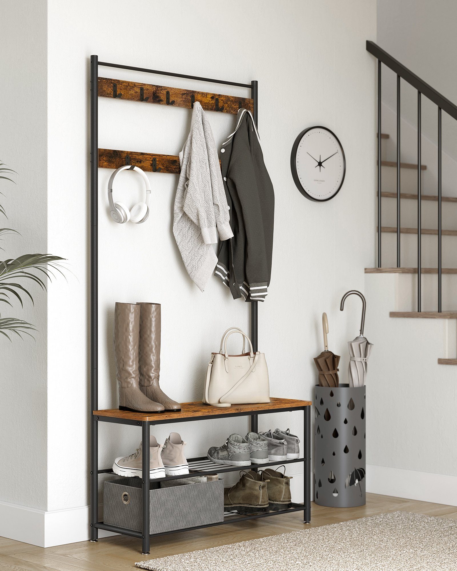 VASAGLE Garderobenständer Garderobe, Kleiderständer, mit Schuhbank, 3-in-1 günstig online kaufen