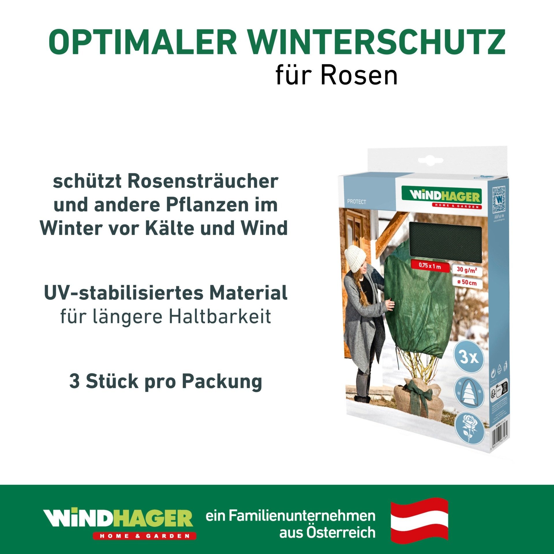 Windhager Winterschutzvlies Winterschutz für Pflanzen, Vlieshaube, Frostschutz und Kälteschutz, licht-, wasser- und luftdurchlässig, 2,5x1 m, Stärke 50 g/m2