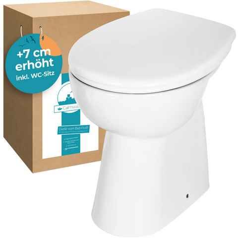 Calmwaters Tiefspül-WC, Bodenstehend, Abgang Waagerecht, Stand WC, spülrandlos, 7 cm erhöht, WC-Sitz mit Absenkautomatik