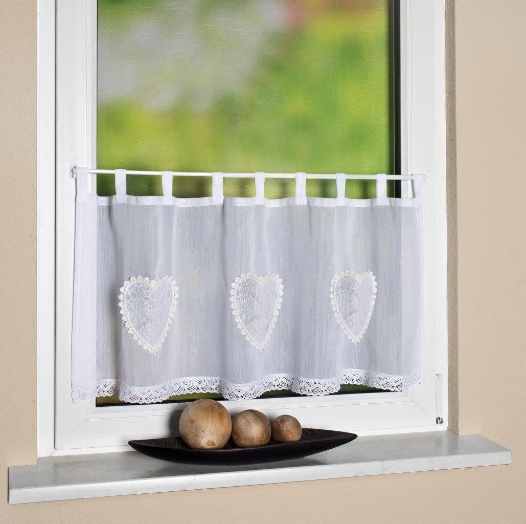 HOME WOHNIDEEN Vorhang Cafehaus Batist "Corazon" 60 X 145 cm 1x Cafehaus Weiss (1 St), Kunstfaser, 1x Cafehaus Weiss
