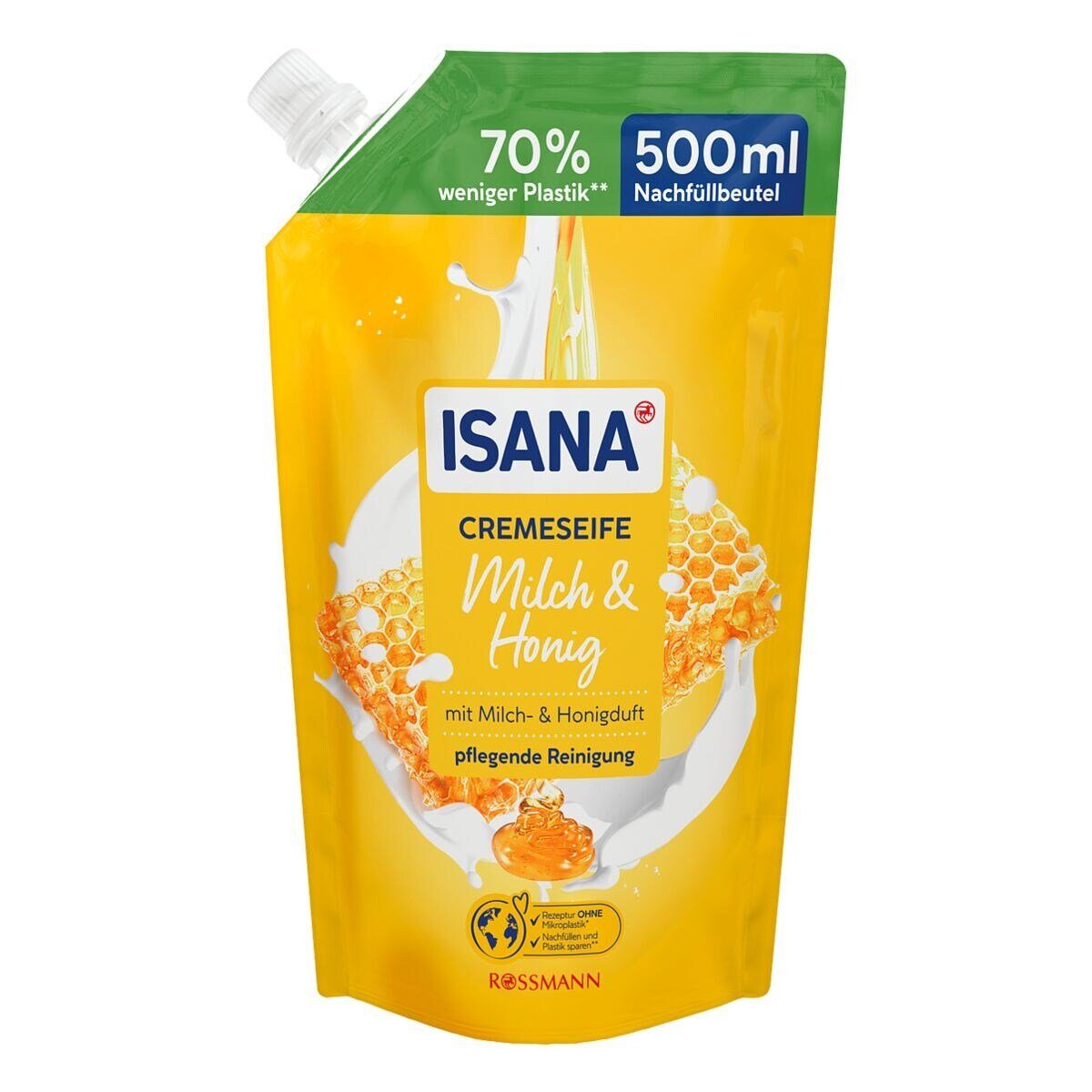 ISANA & Honig, 500 Milch Flüssigseife ml Nachfüllbeutel,