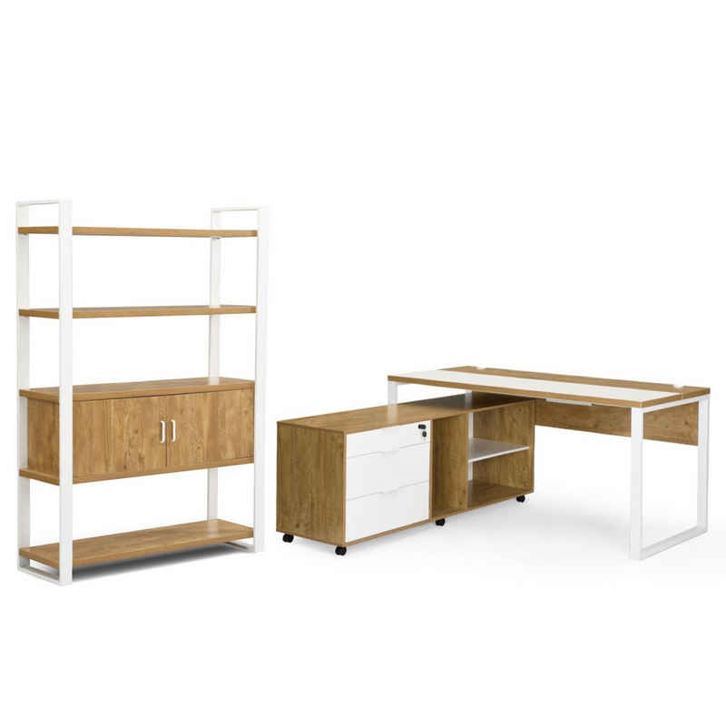 B&D home Eckschreibtisch Büromöbel Set SVEA (Set, 3-St), Winkelkombination, Breite 160 cm, in 2 Farben erhältlich