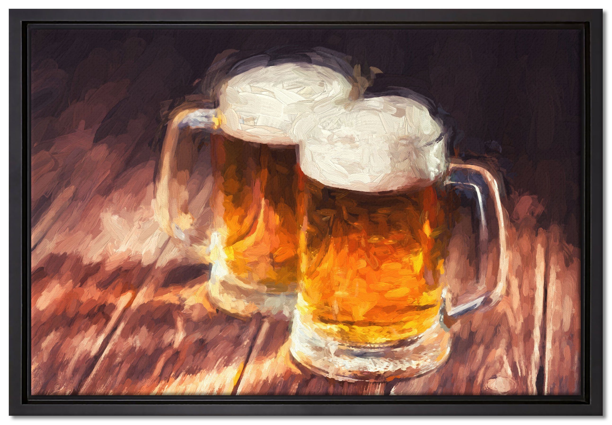 Pixxprint Leinwandbild Zwei Maßkrüge Bier, Wanddekoration (1 St), Leinwandbild fertig bespannt, in einem Schattenfugen-Bilderrahmen gefasst, inkl. Zackenaufhänger